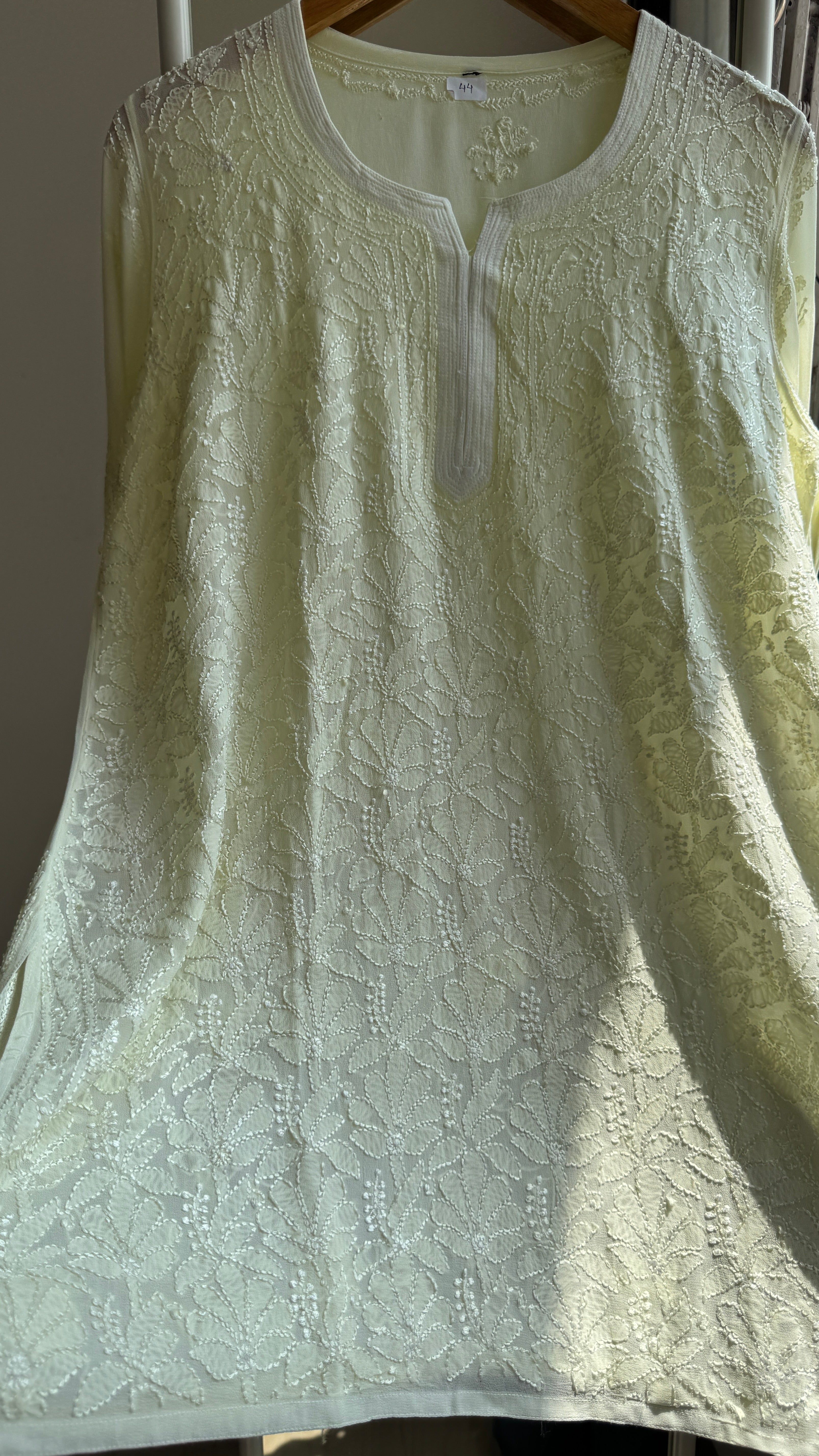 Chikankari Viscose Georgette short Top in Lemon Yellow