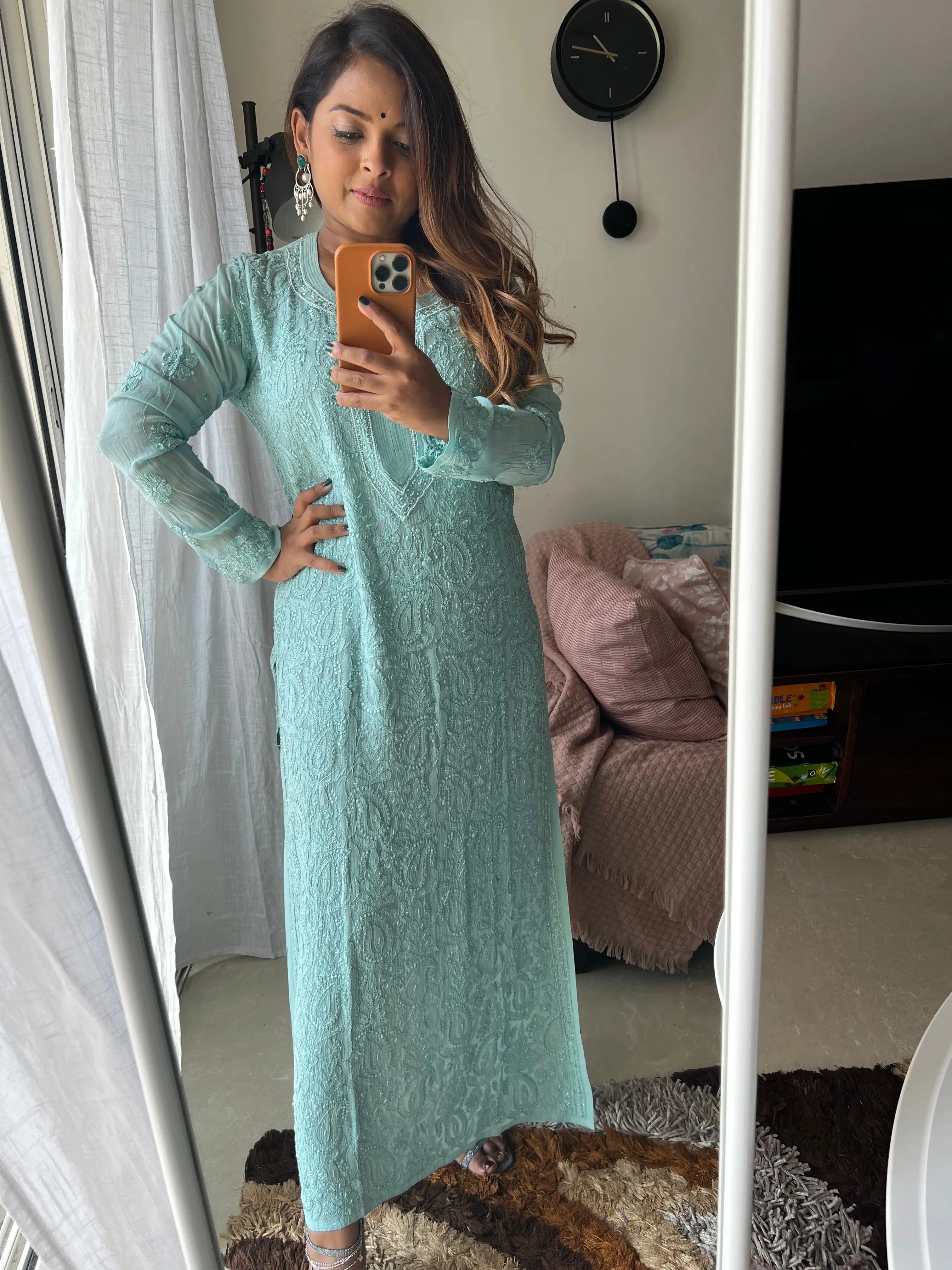 Viscose Kurti with Pearl Work - Tiffnay Green ARIAA CHIKANKARI