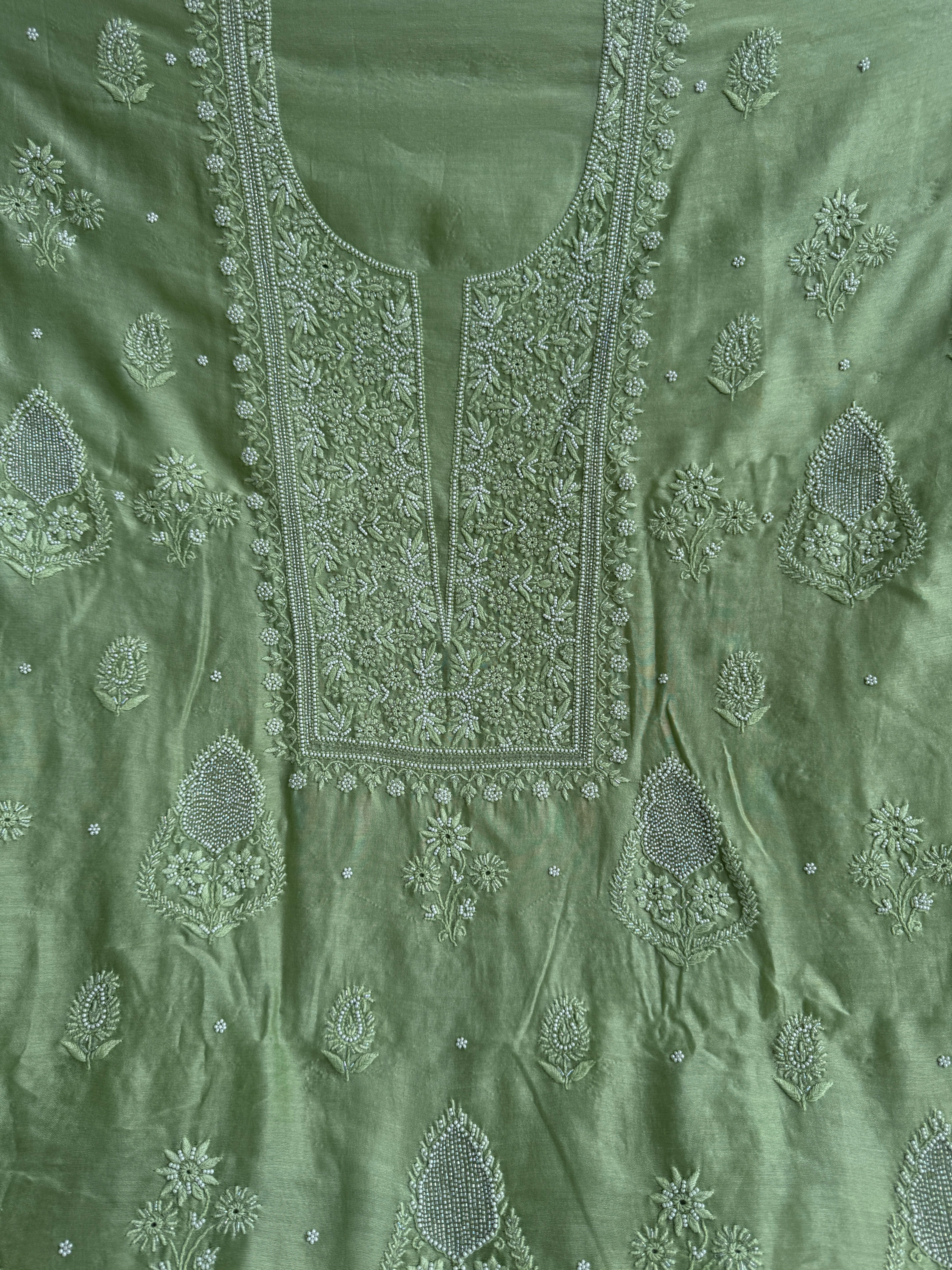 Chanderi Chikankari Length with Dupatta - Green ARIAA CHIKANKARI