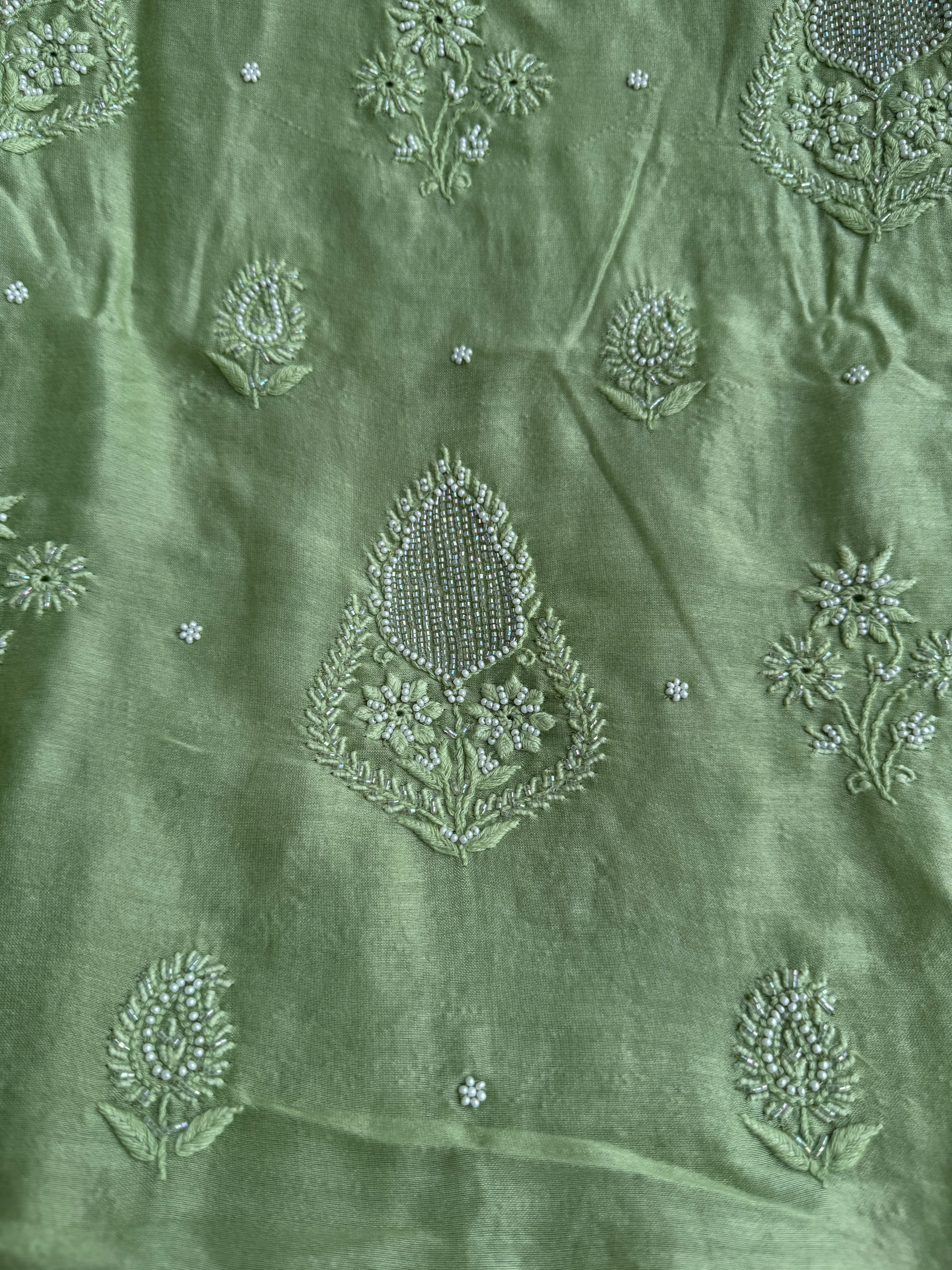 Chanderi Chikankari Length with Dupatta - Green ARIAA CHIKANKARI