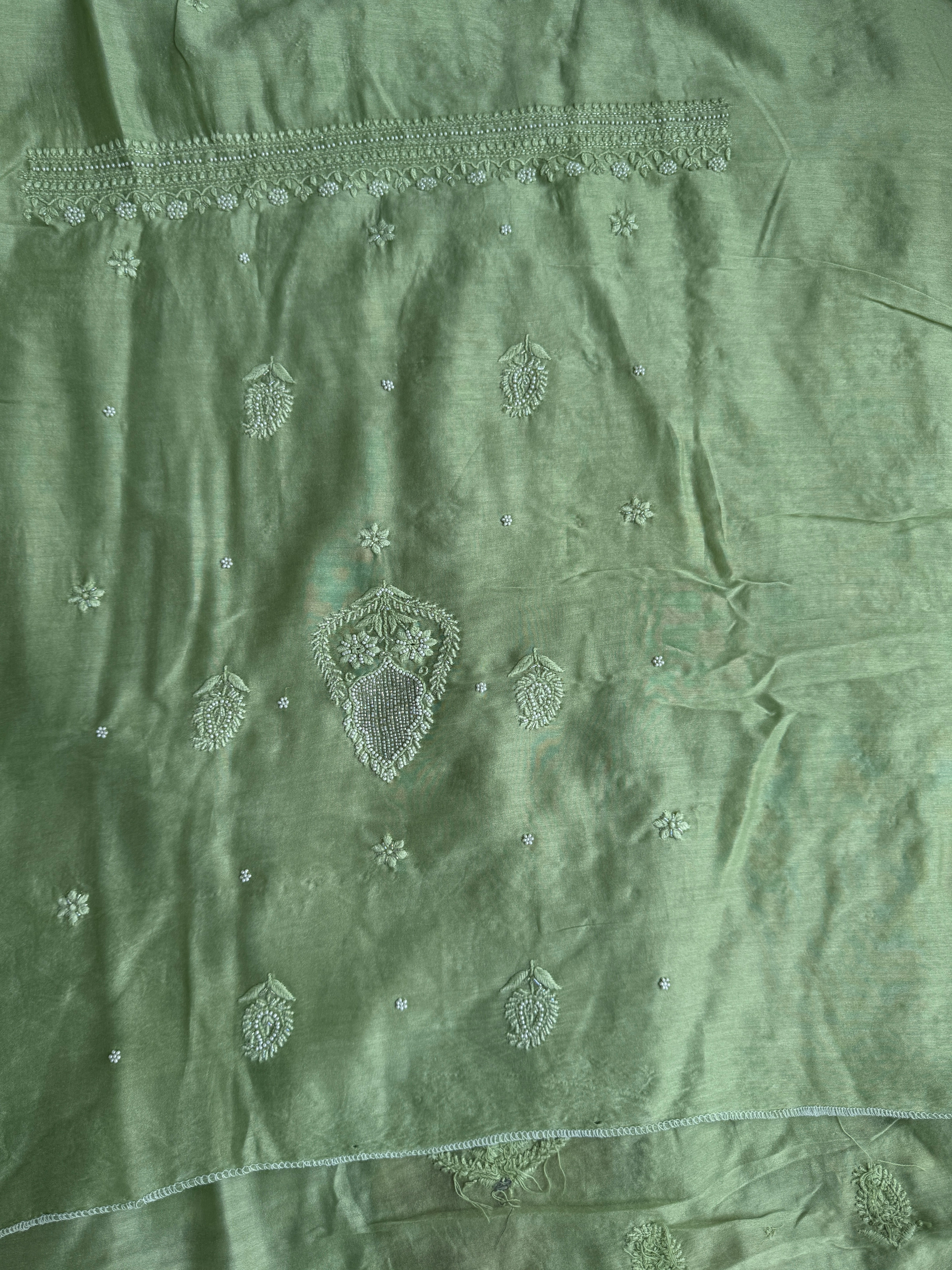 Chanderi Chikankari Length with Dupatta - Green ARIAA CHIKANKARI