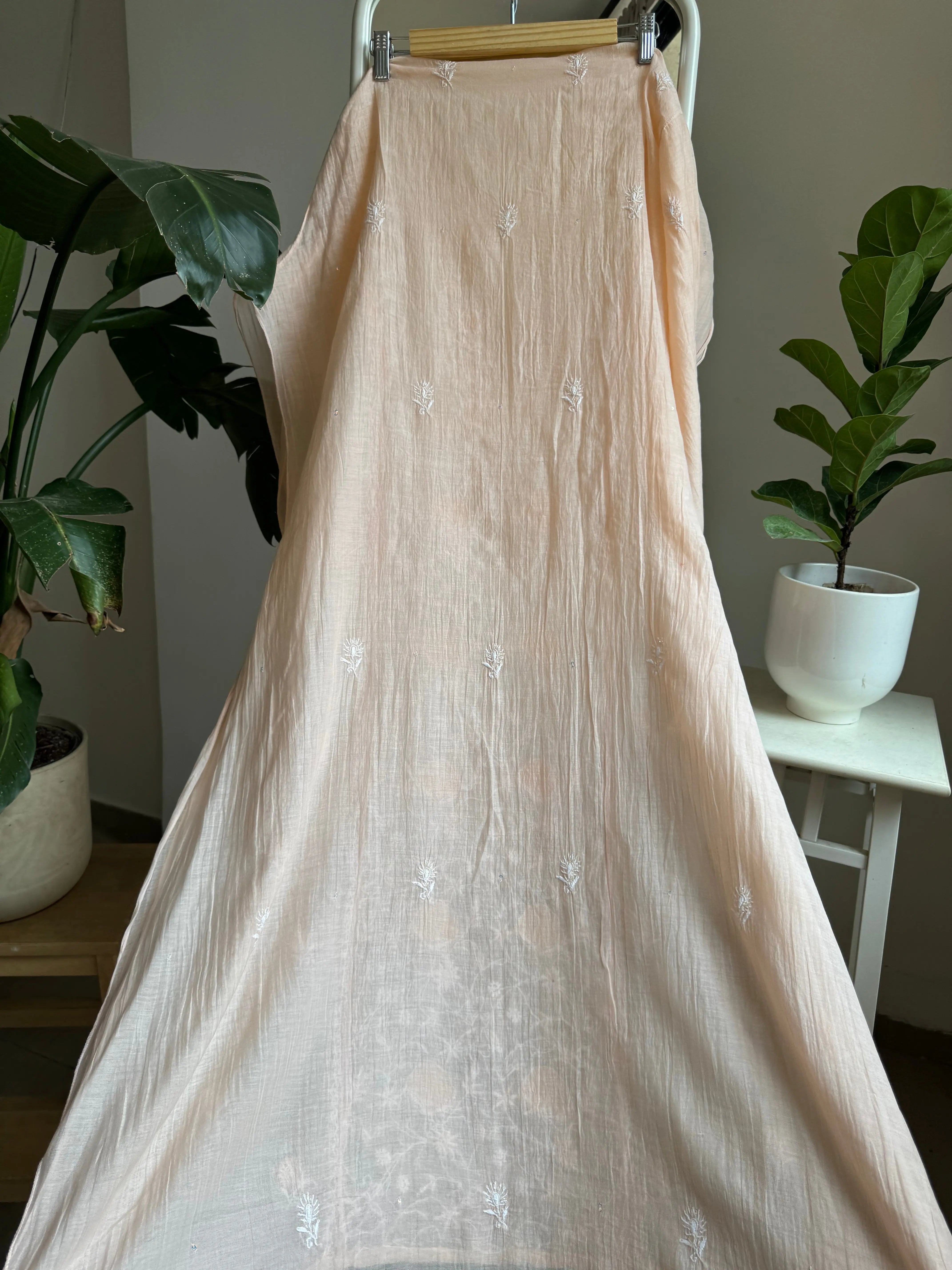 Mul Chanderi Straight Tunic - Peach ARIAA CHIKANKARI