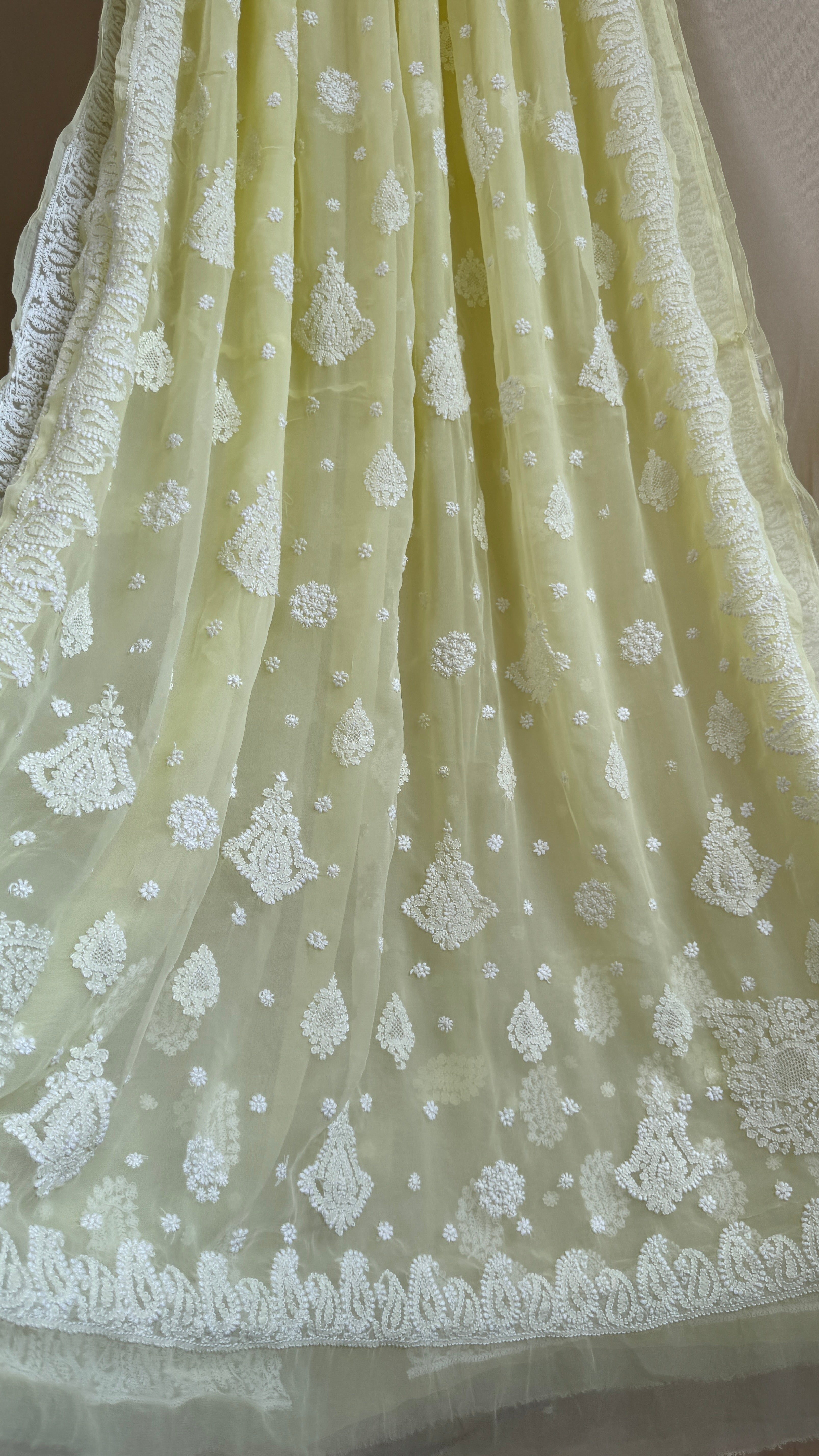 Georgette Chikankari saree in Lemon Yellow