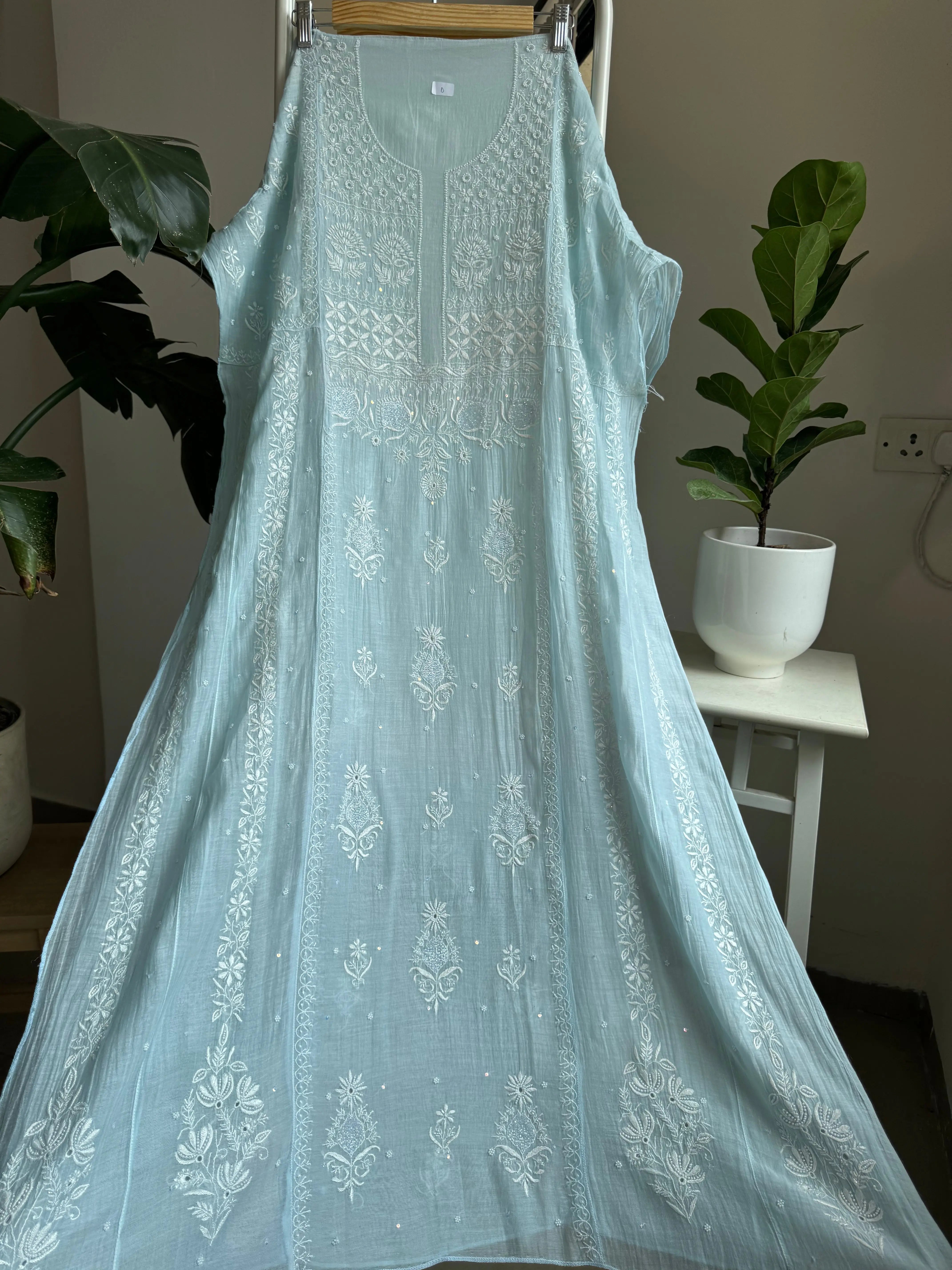 Mul Chanderi Anarkali - Baby Blue ARIAA CHIKANKARI