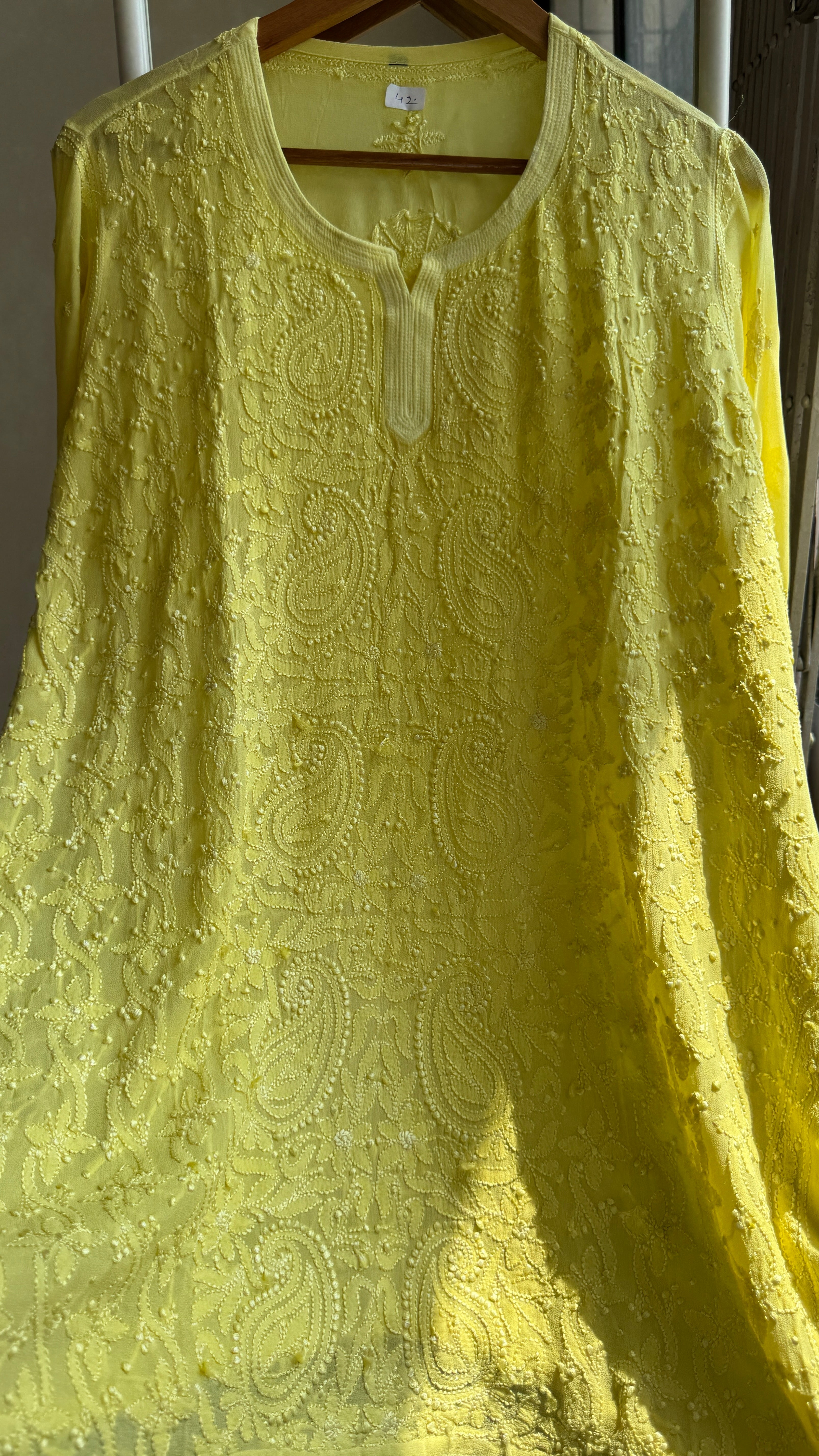 Chikankari Viscose Georgette short Top in canary Yellow