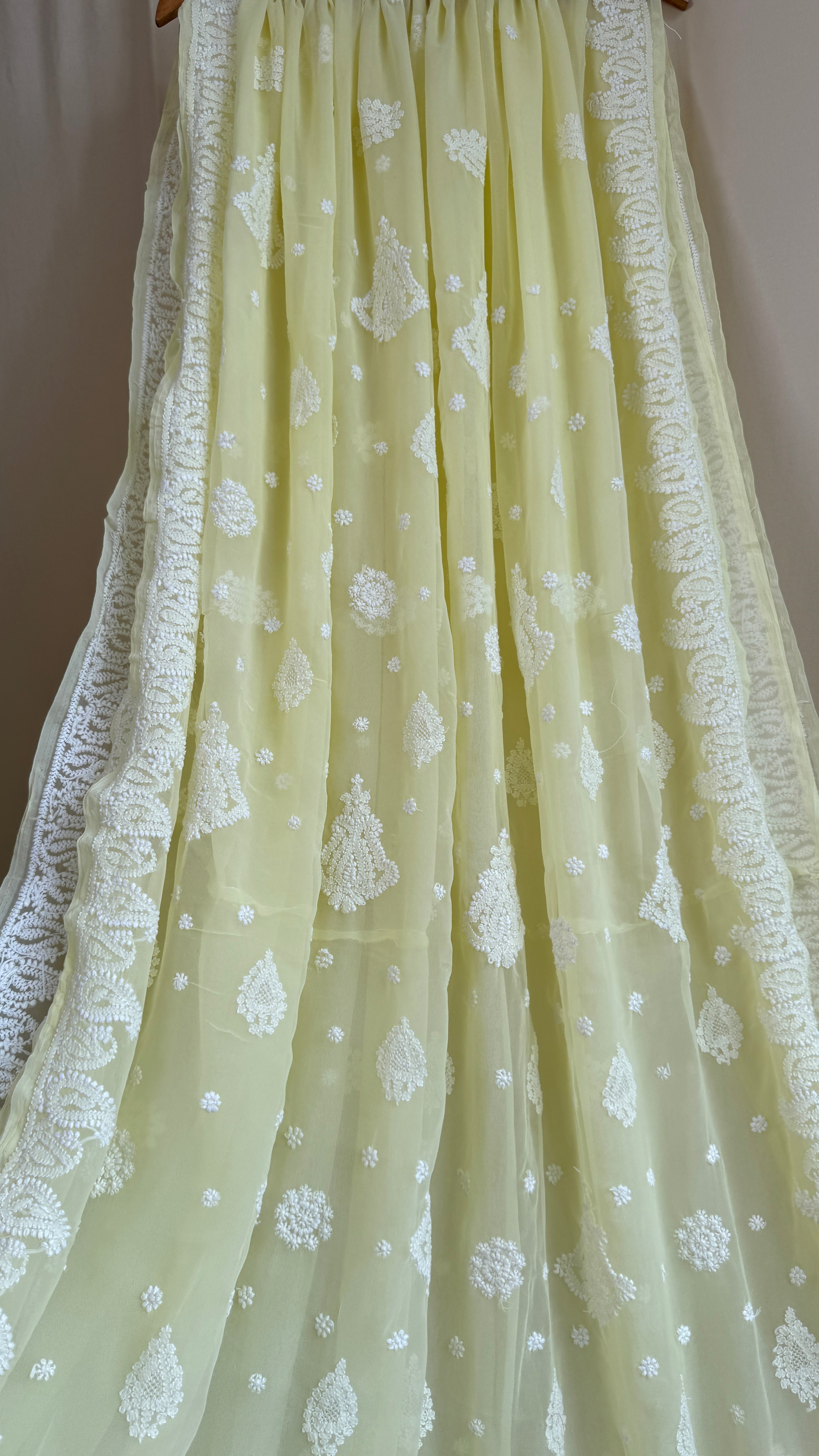 Georgette Chikankari saree in Lemon Yellow