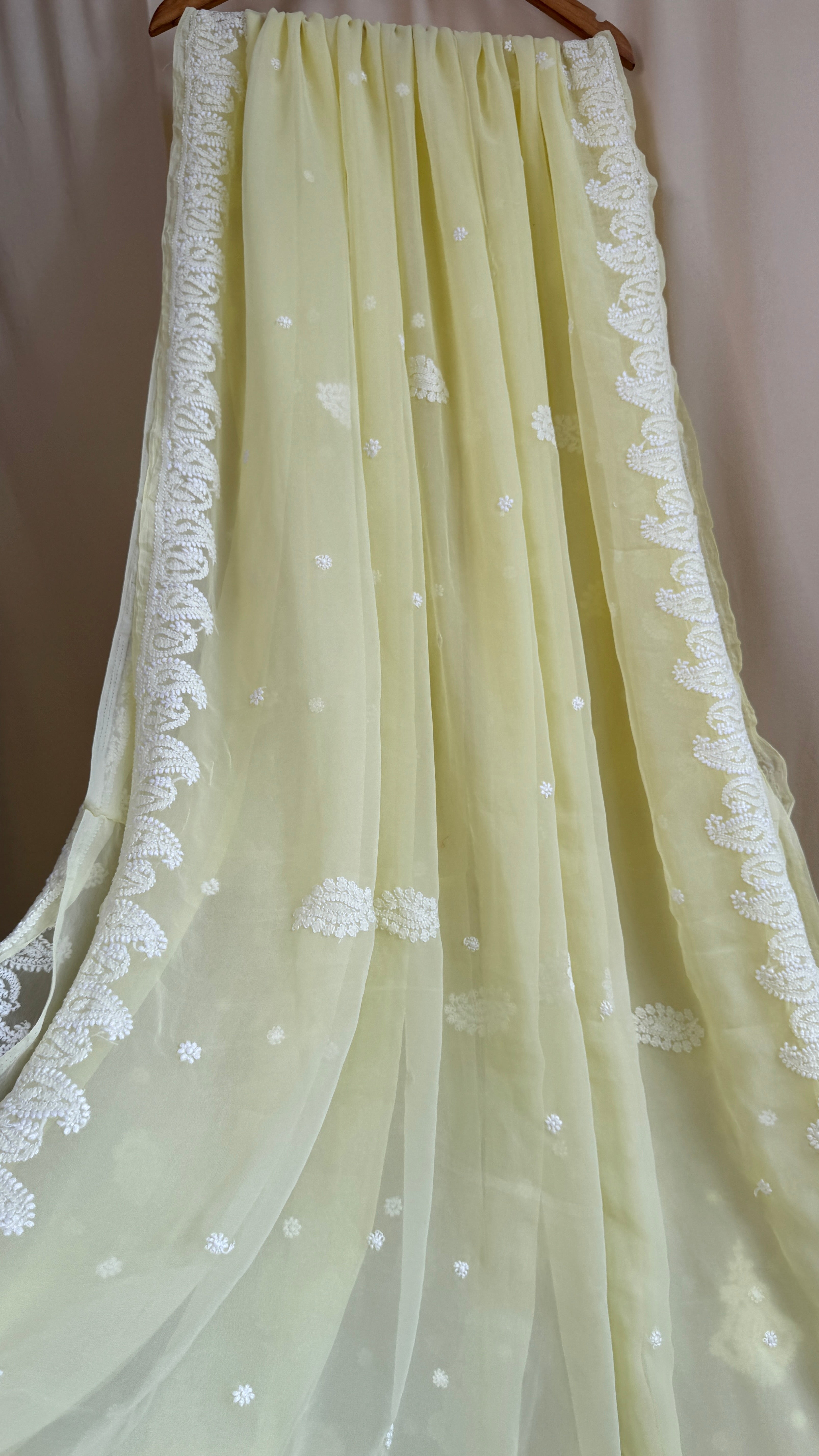 Georgette Chikankari saree in Lemon Yellow