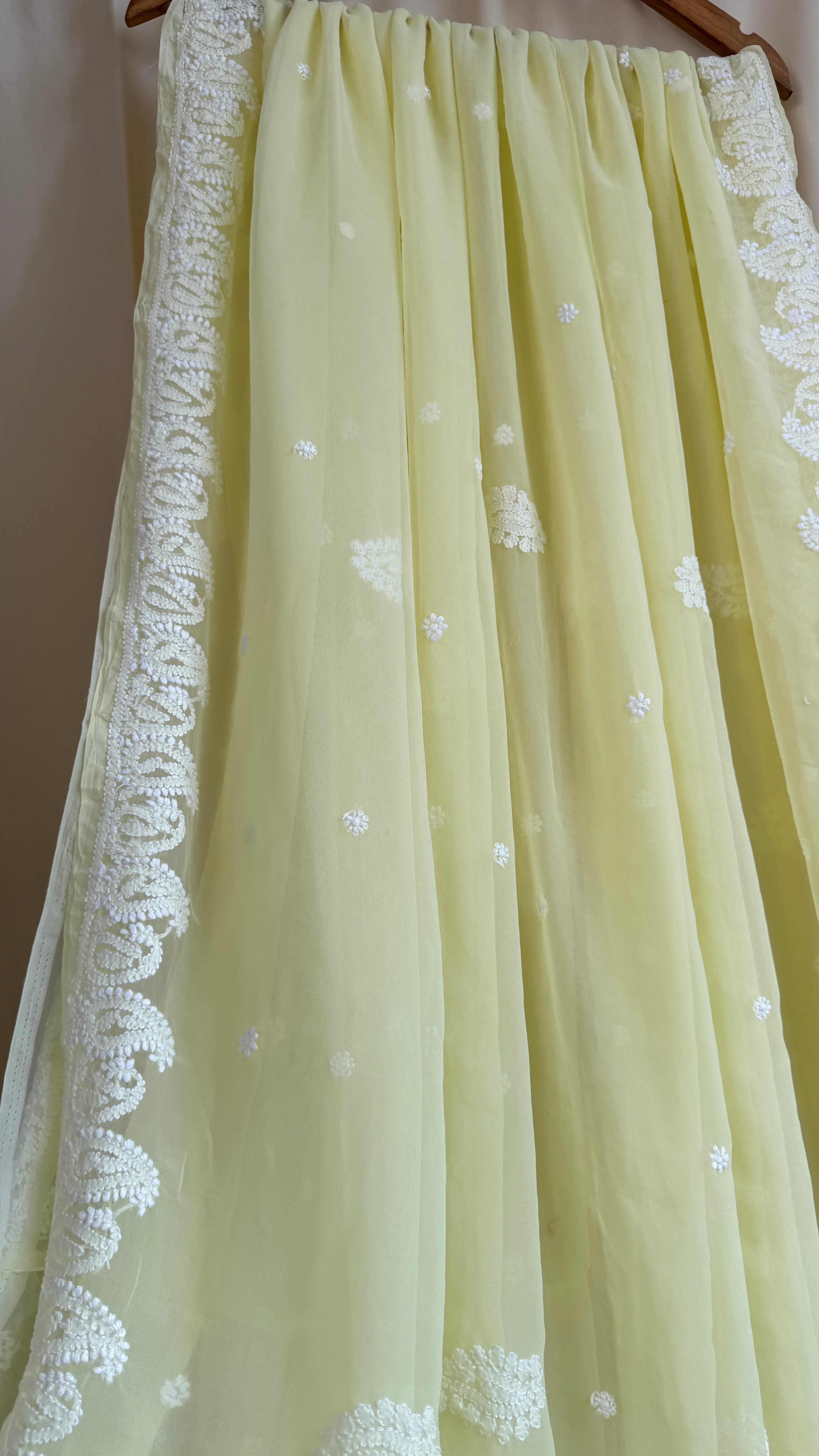 Georgette Chikankari saree in Lemon Yellow