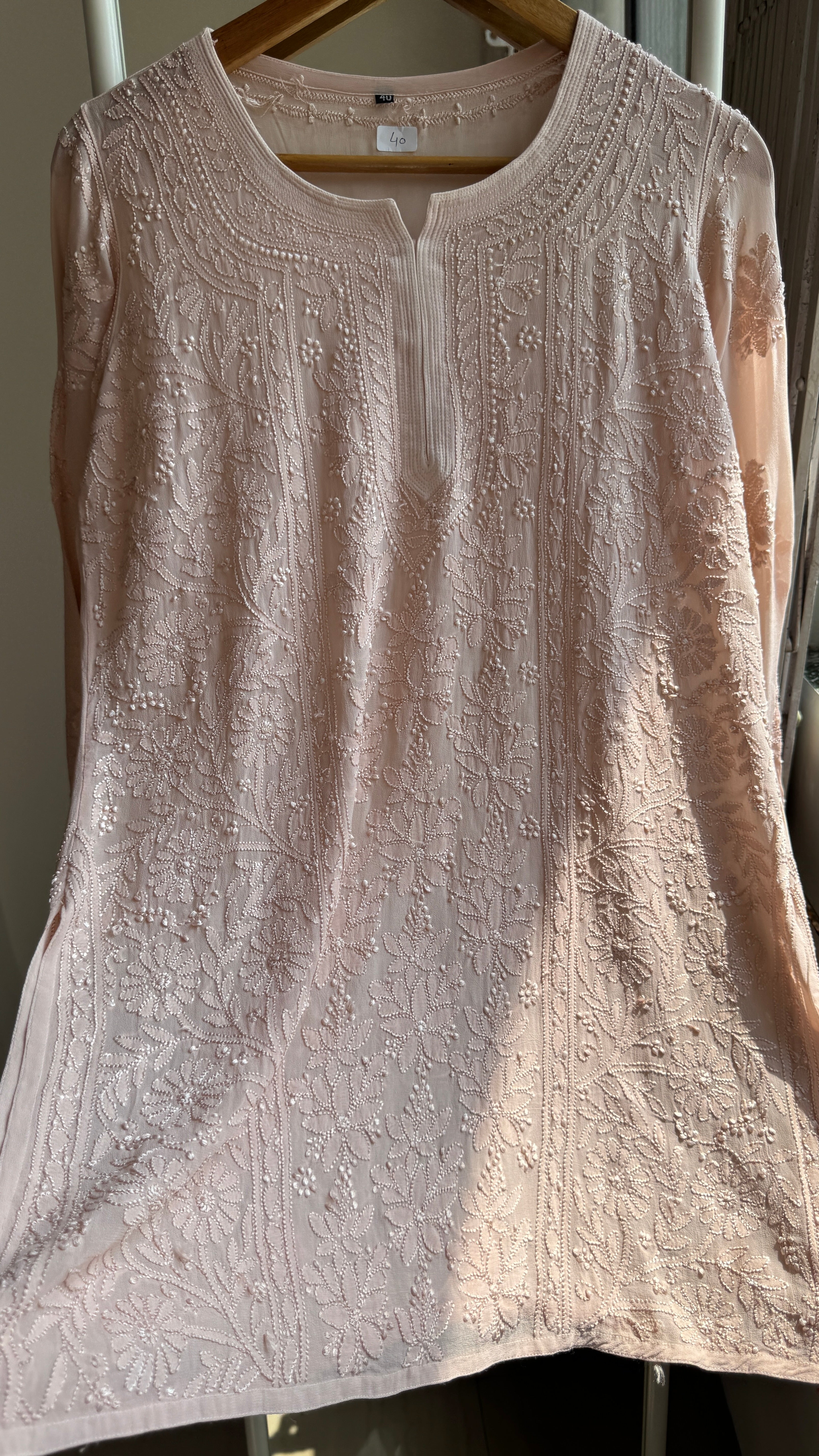 Chikankari Viscose Georgette short Top in Pale pink