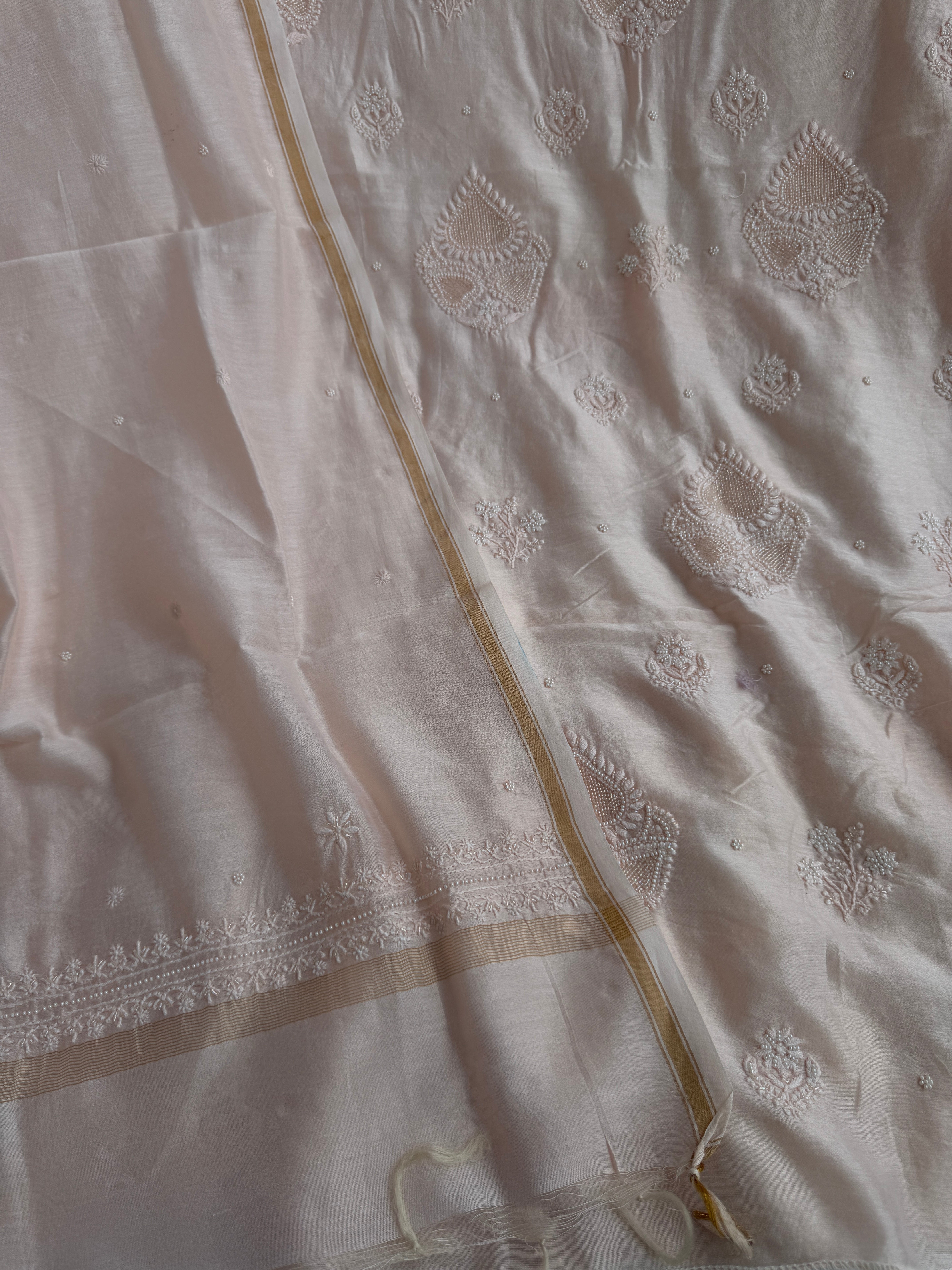 Chanderi Chikankari Length with Dupatta - Peach ARIAA CHIKANKARI
