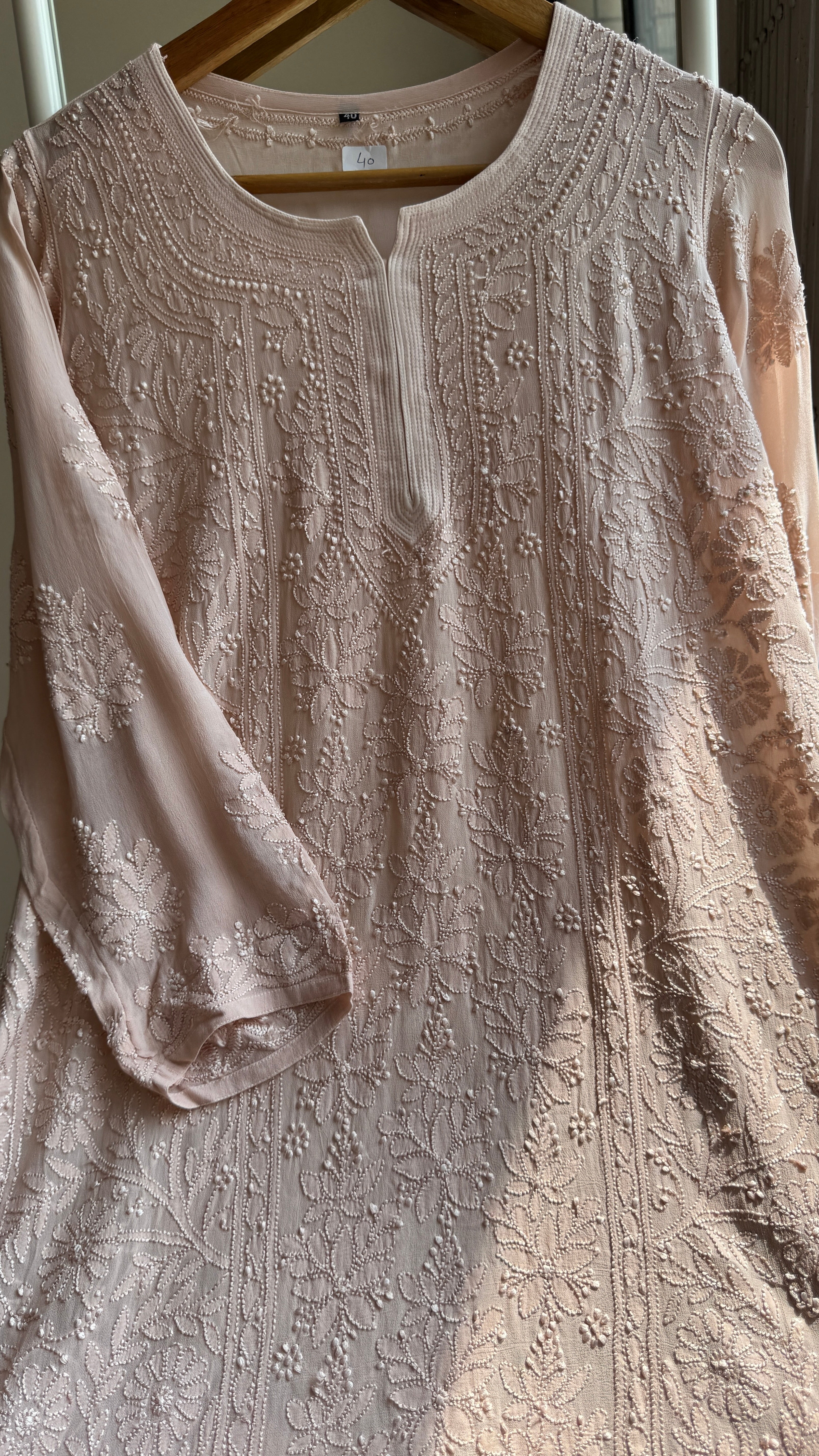 Chikankari Viscose Georgette short Top in Pale pink