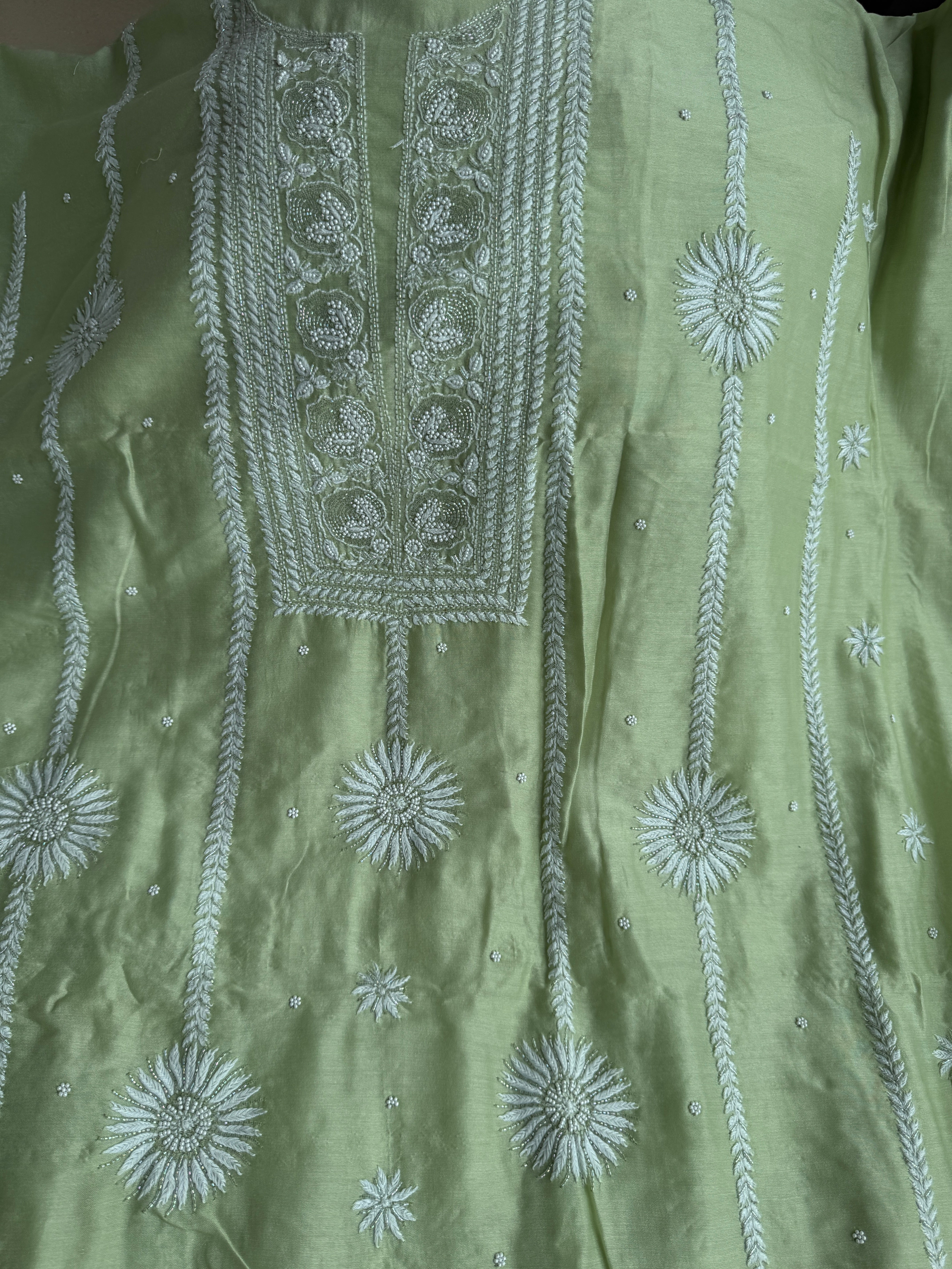 Chanderi Chikankari Length with Dupatta - Green ARIAA CHIKANKARI