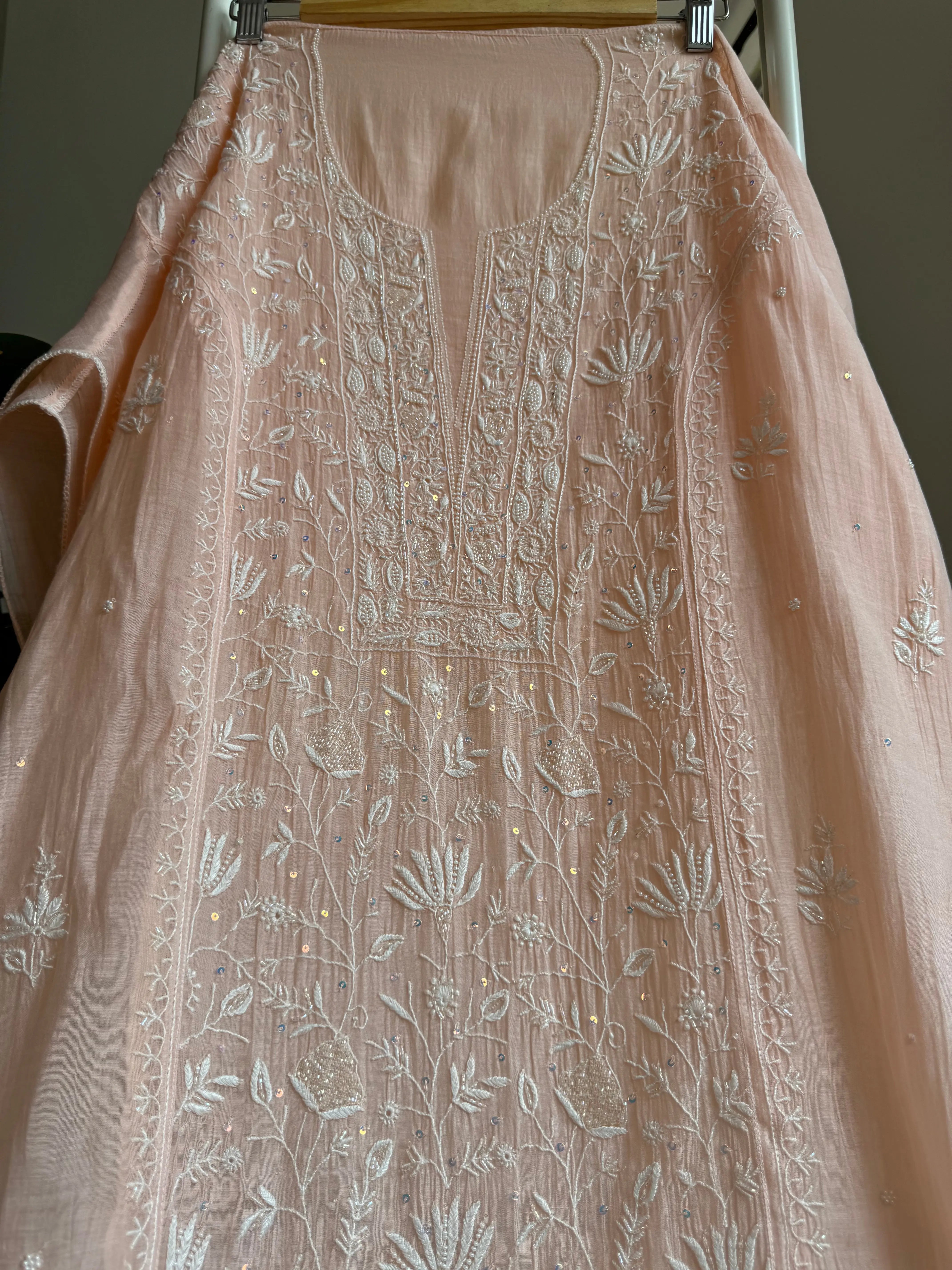 Mul Chanderi Straight Tunic - Peach ARIAA CHIKANKARI