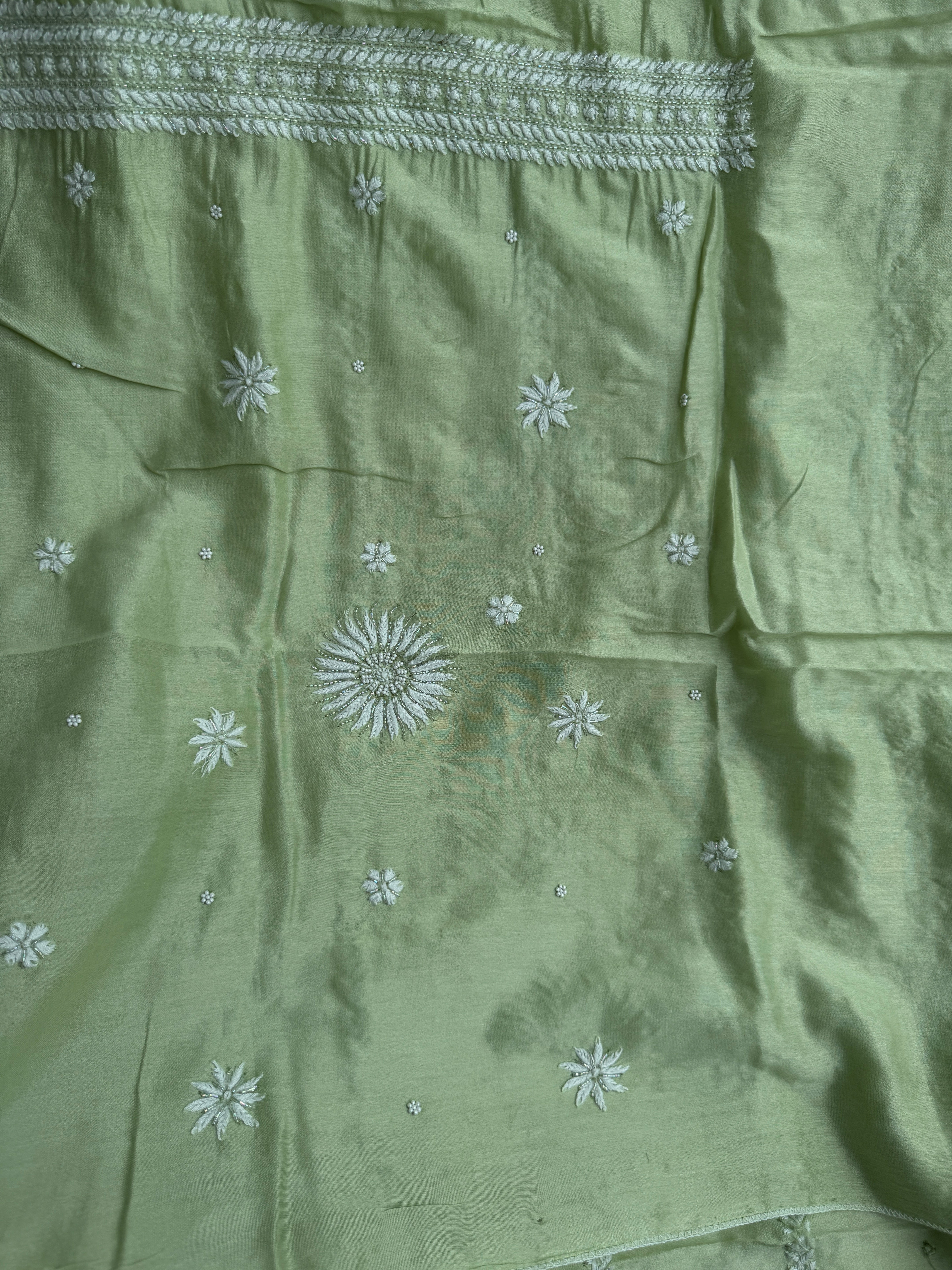 Chanderi Chikankari Length with Dupatta - Green ARIAA CHIKANKARI