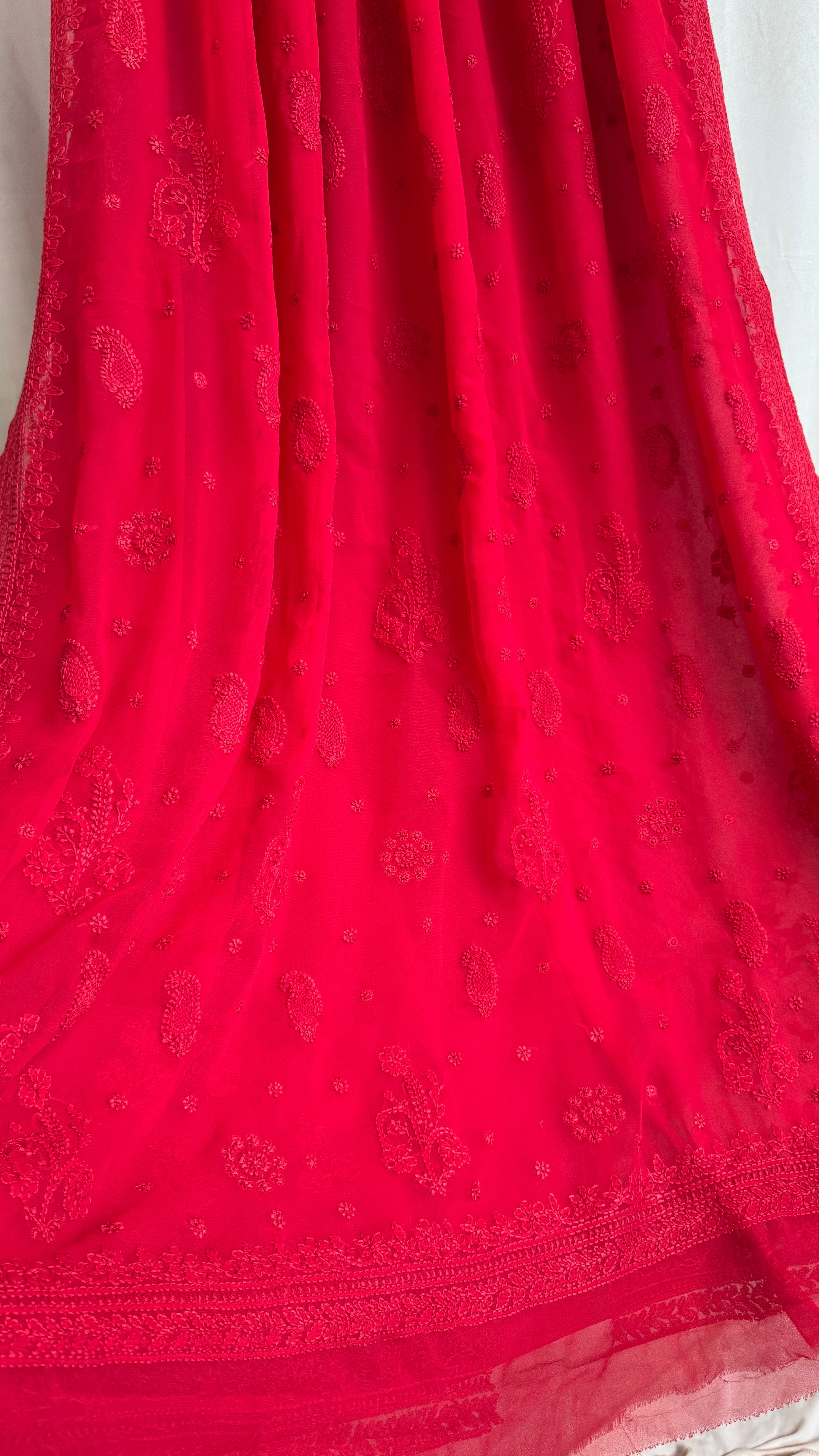 Georgette Chikankari saree in Red