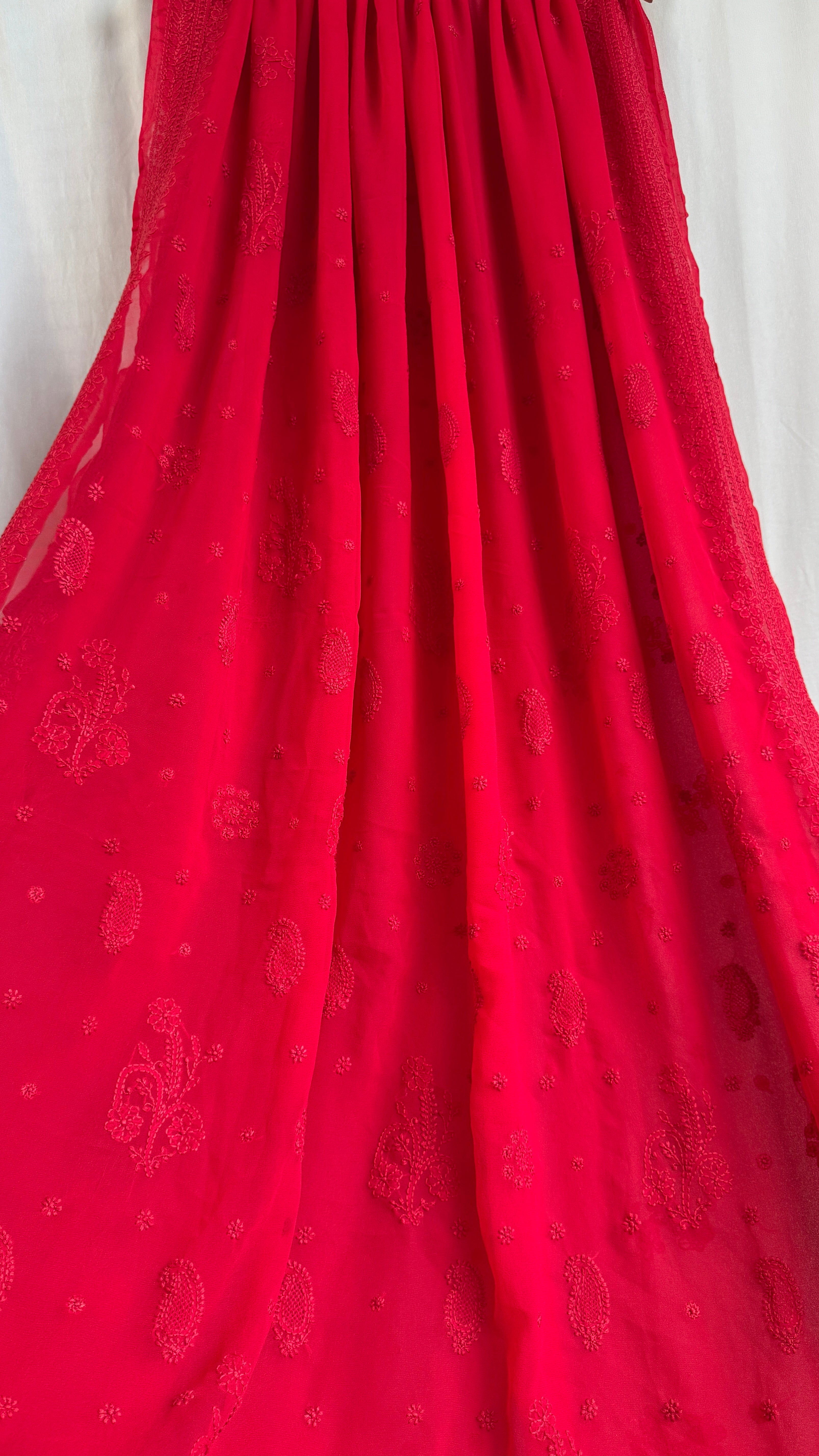Georgette Chikankari saree in Red