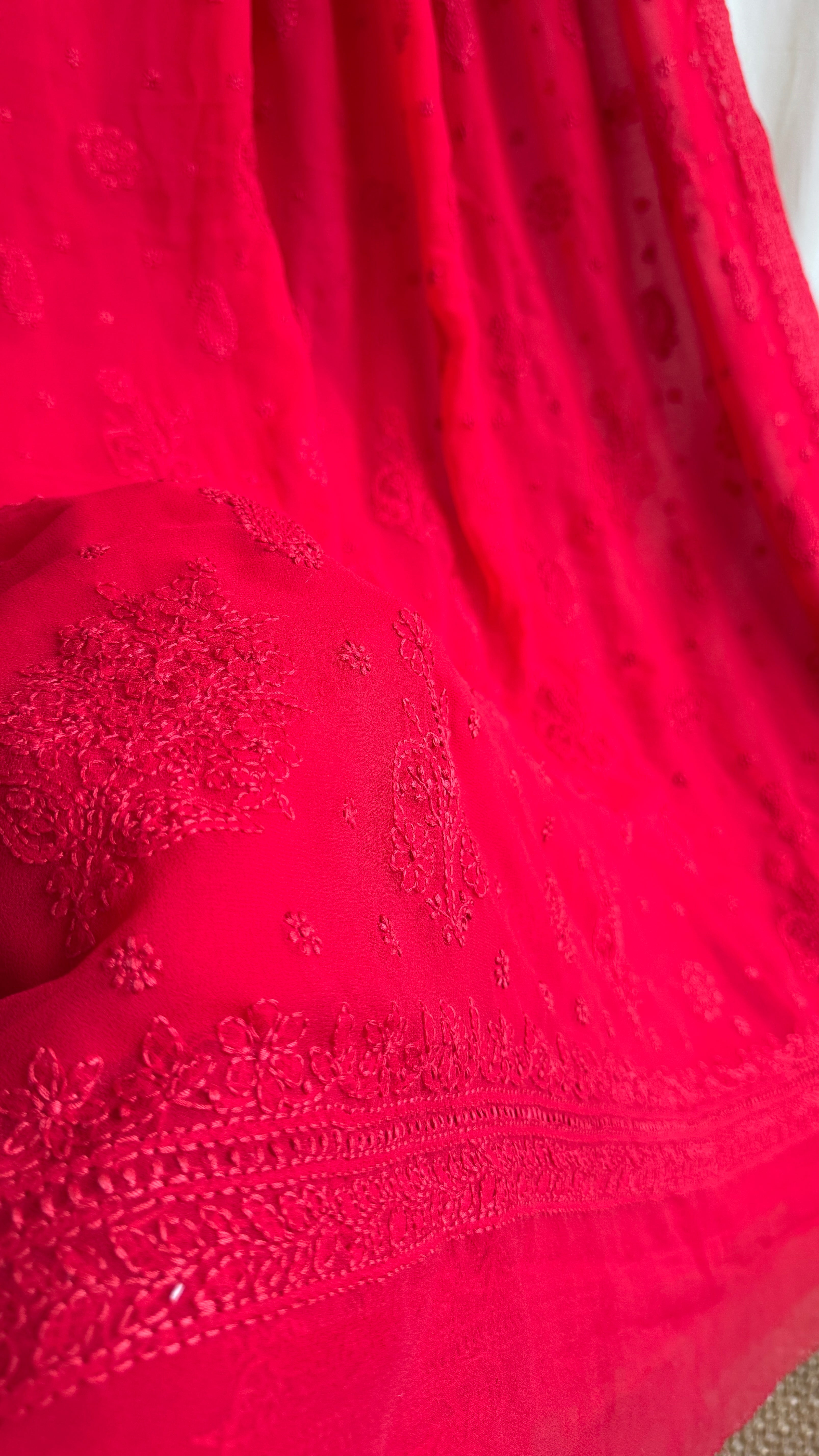 Georgette Chikankari saree in Red