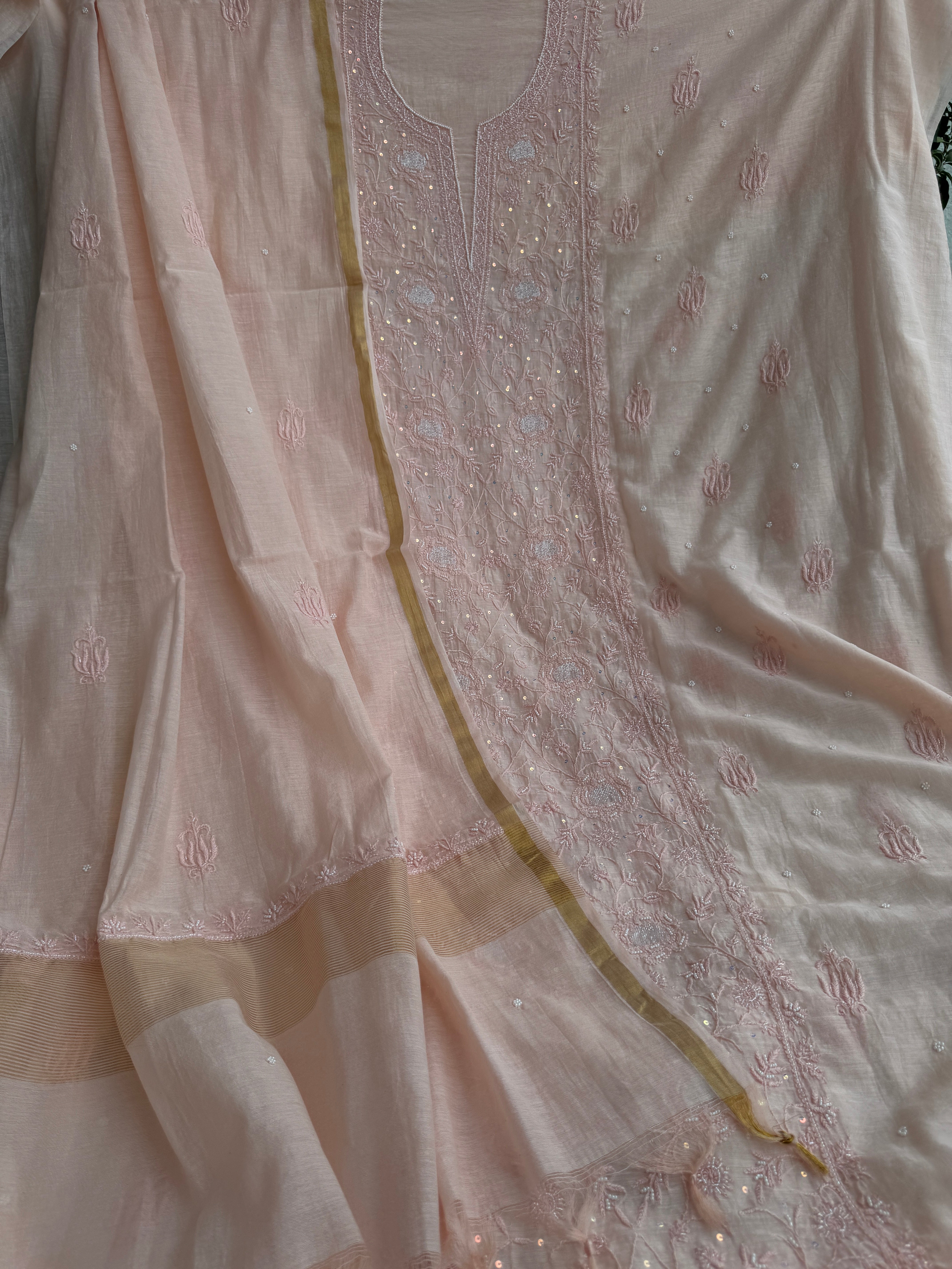 Mul Chanderi Chikankari - Peach ARIAA CHIKANKARI