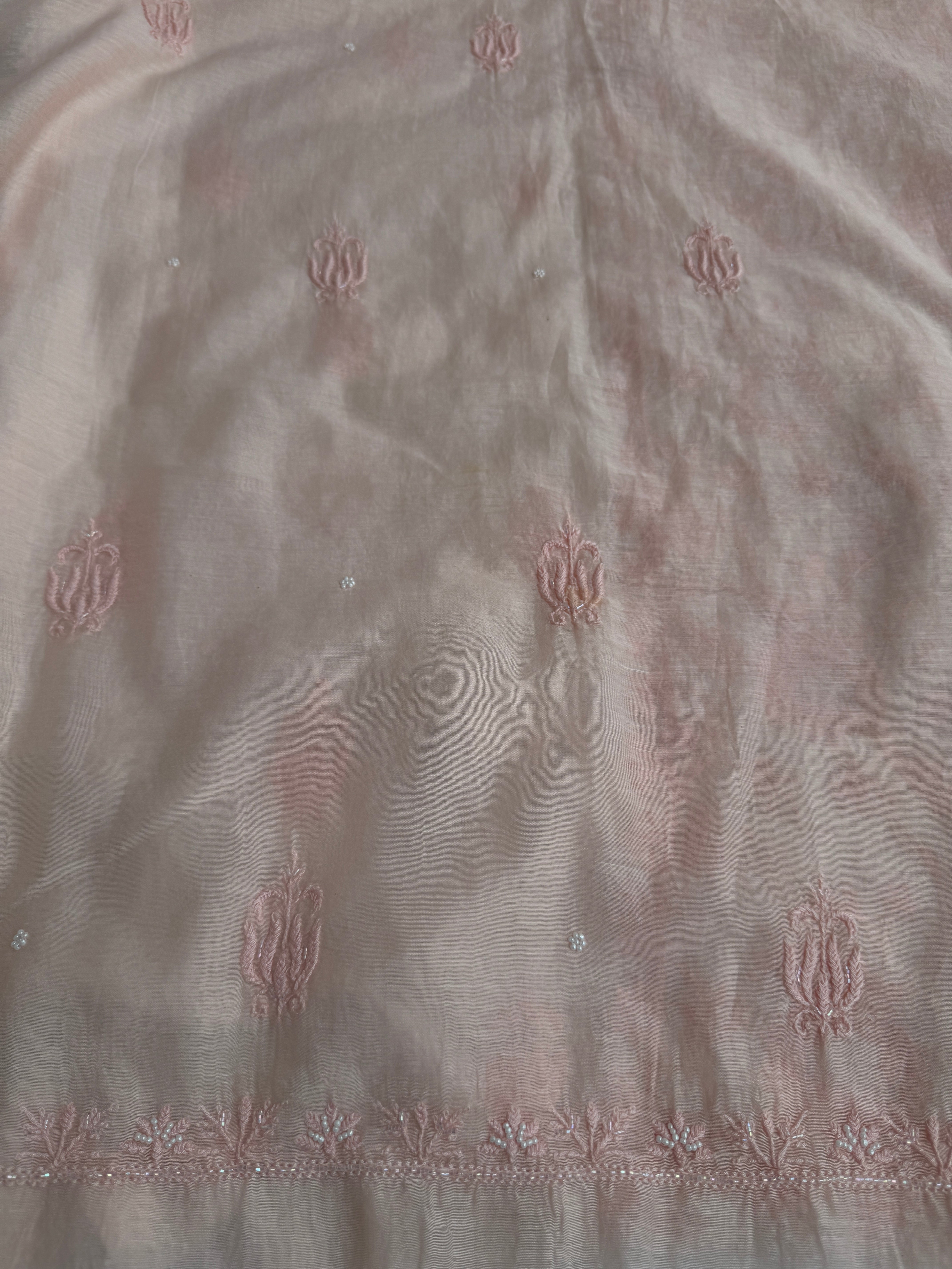 Mul Chanderi Chikankari - Peach ARIAA CHIKANKARI