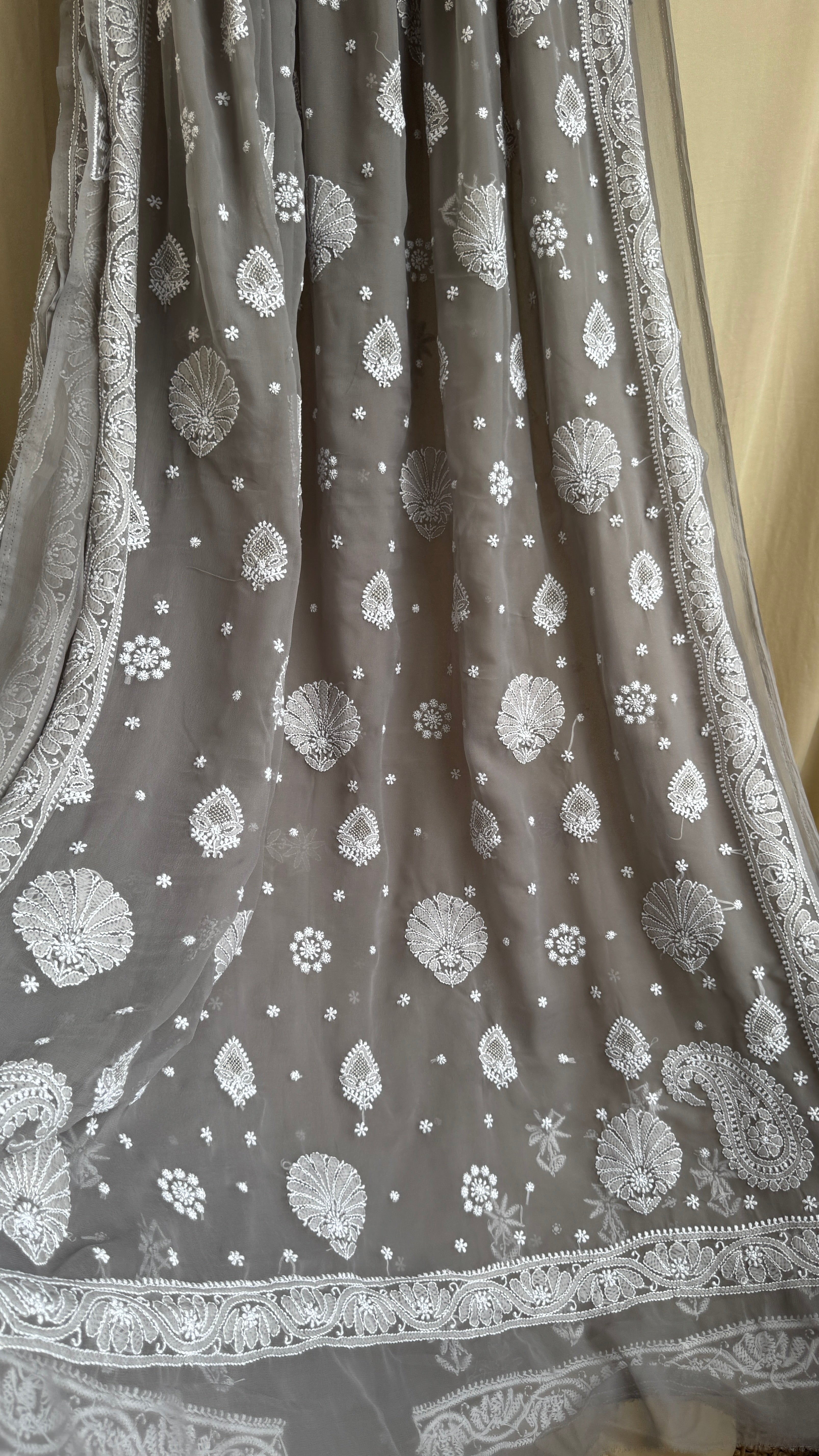 Georgette Chikankari saree in Grey