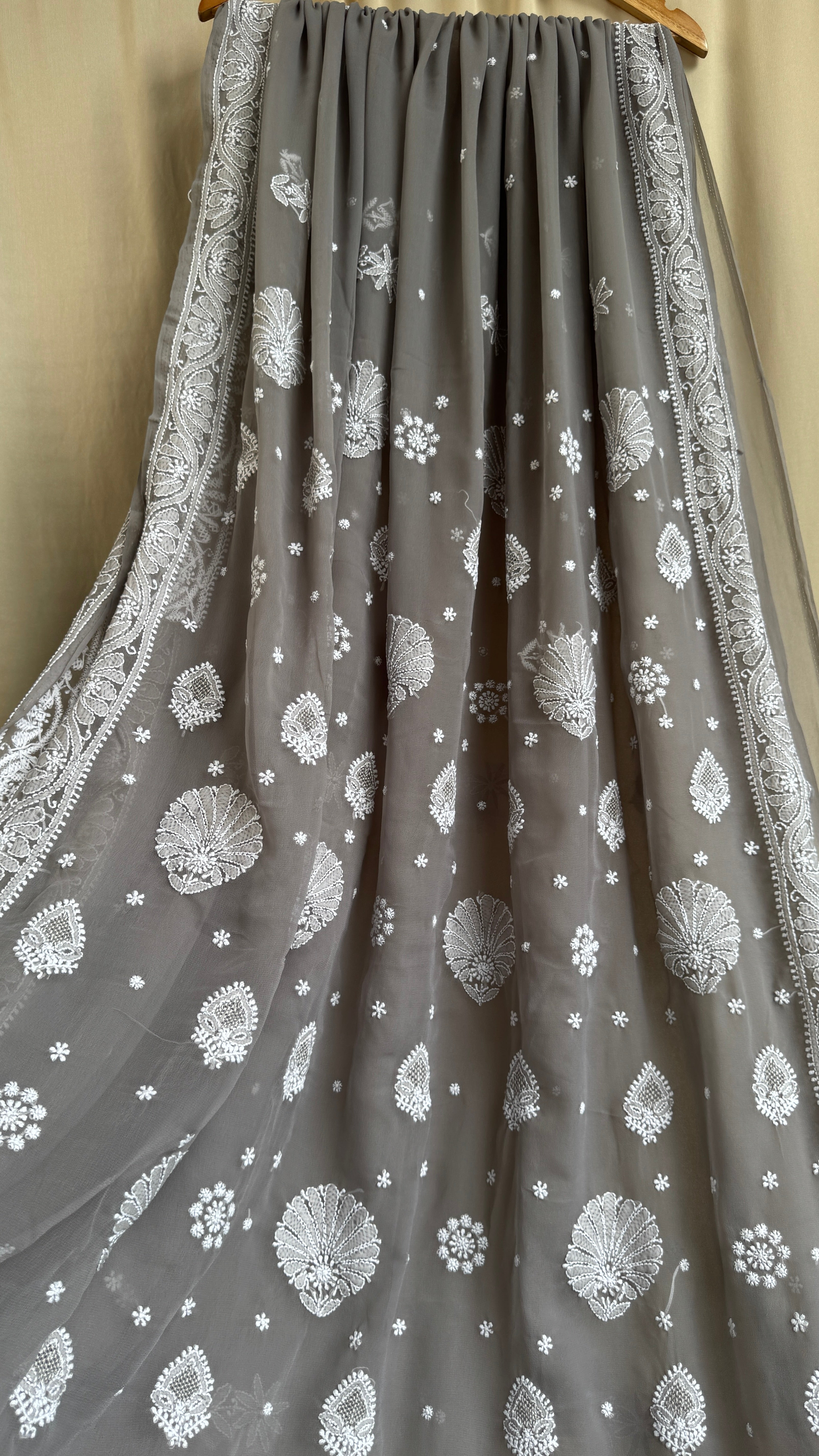 Georgette Chikankari saree in Grey