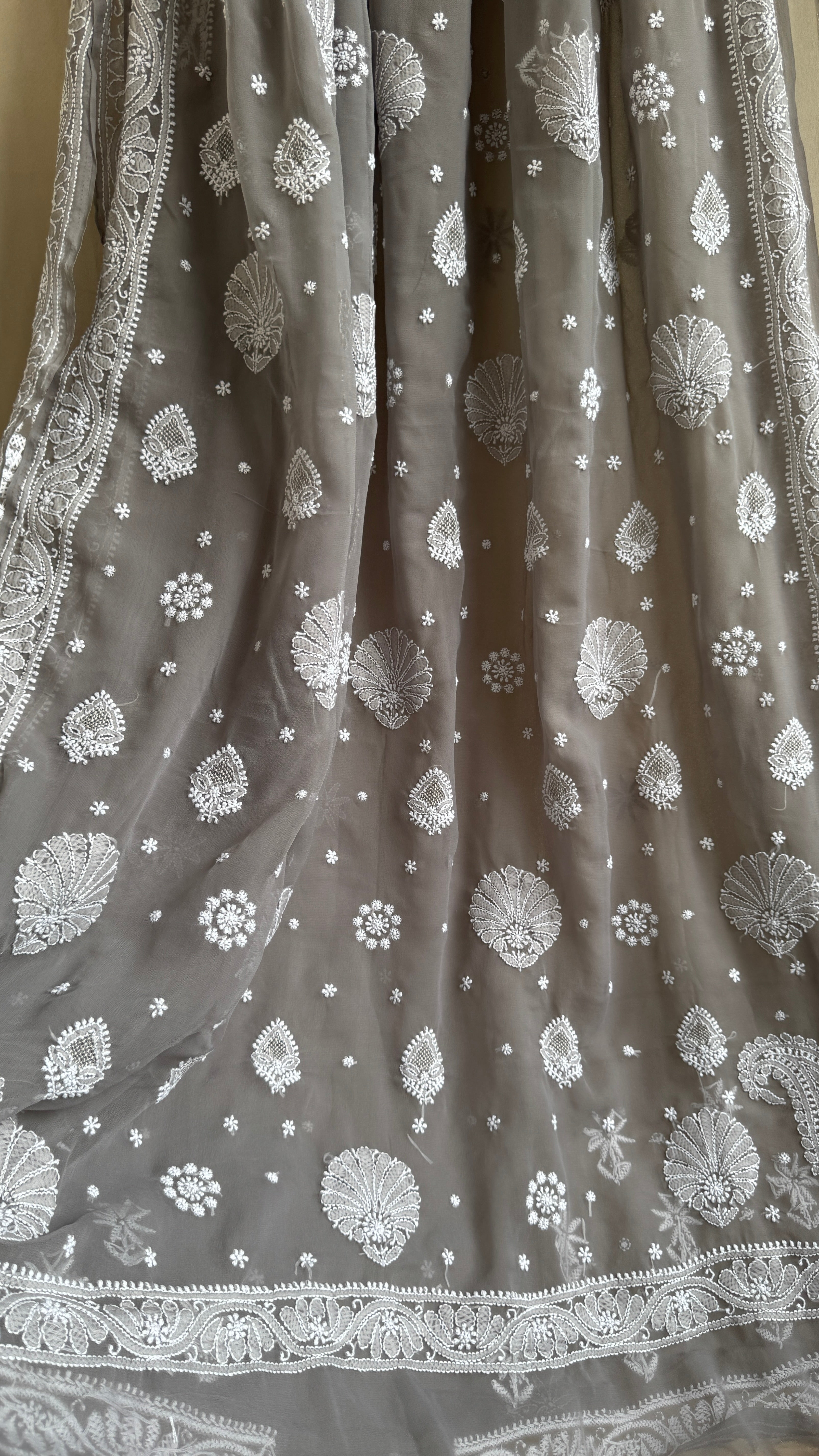 Georgette Chikankari saree in Grey