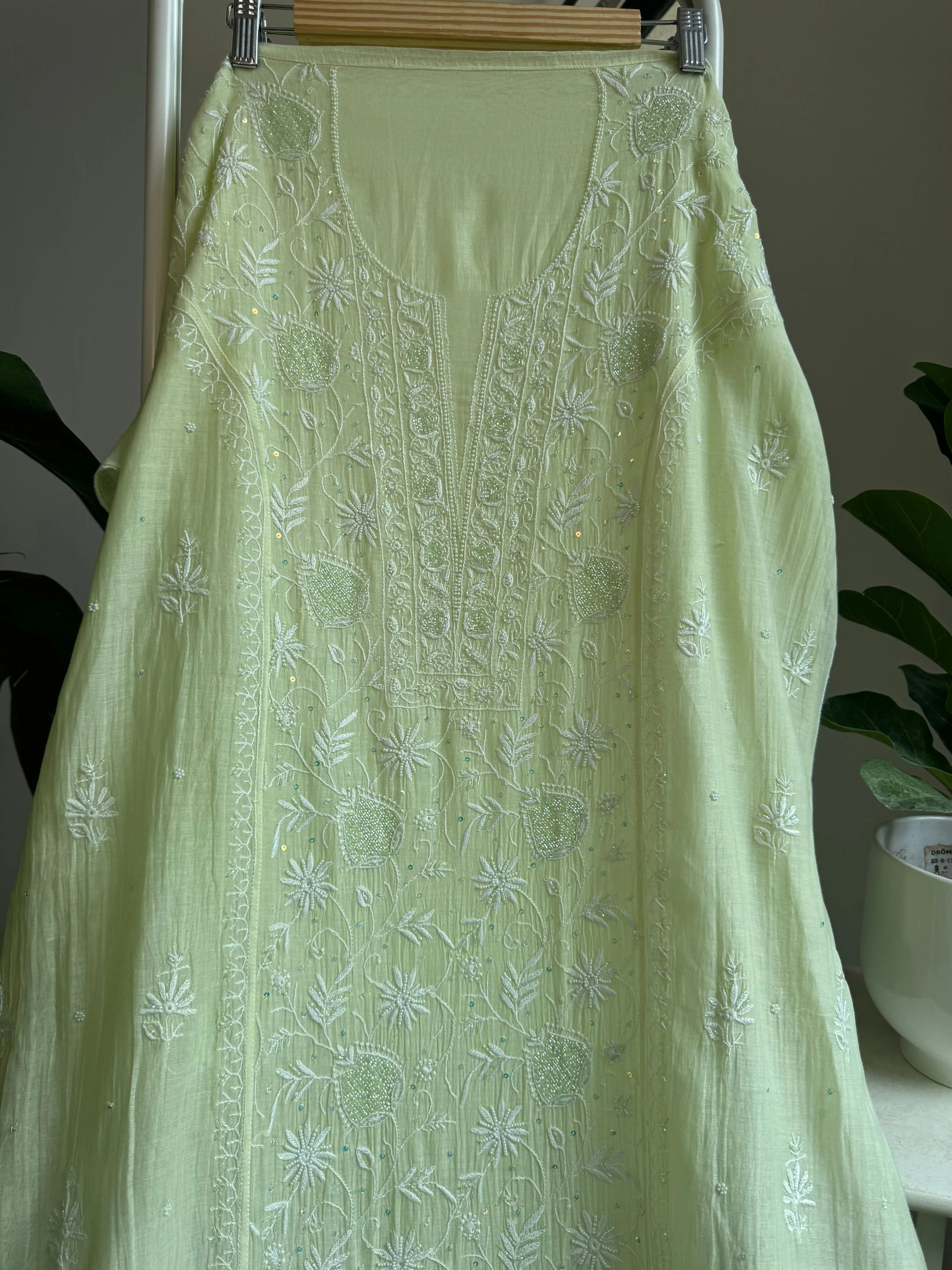 Mul Chanderi Straight Tunic - Lemon yellow ARIAA CHIKANKARI
