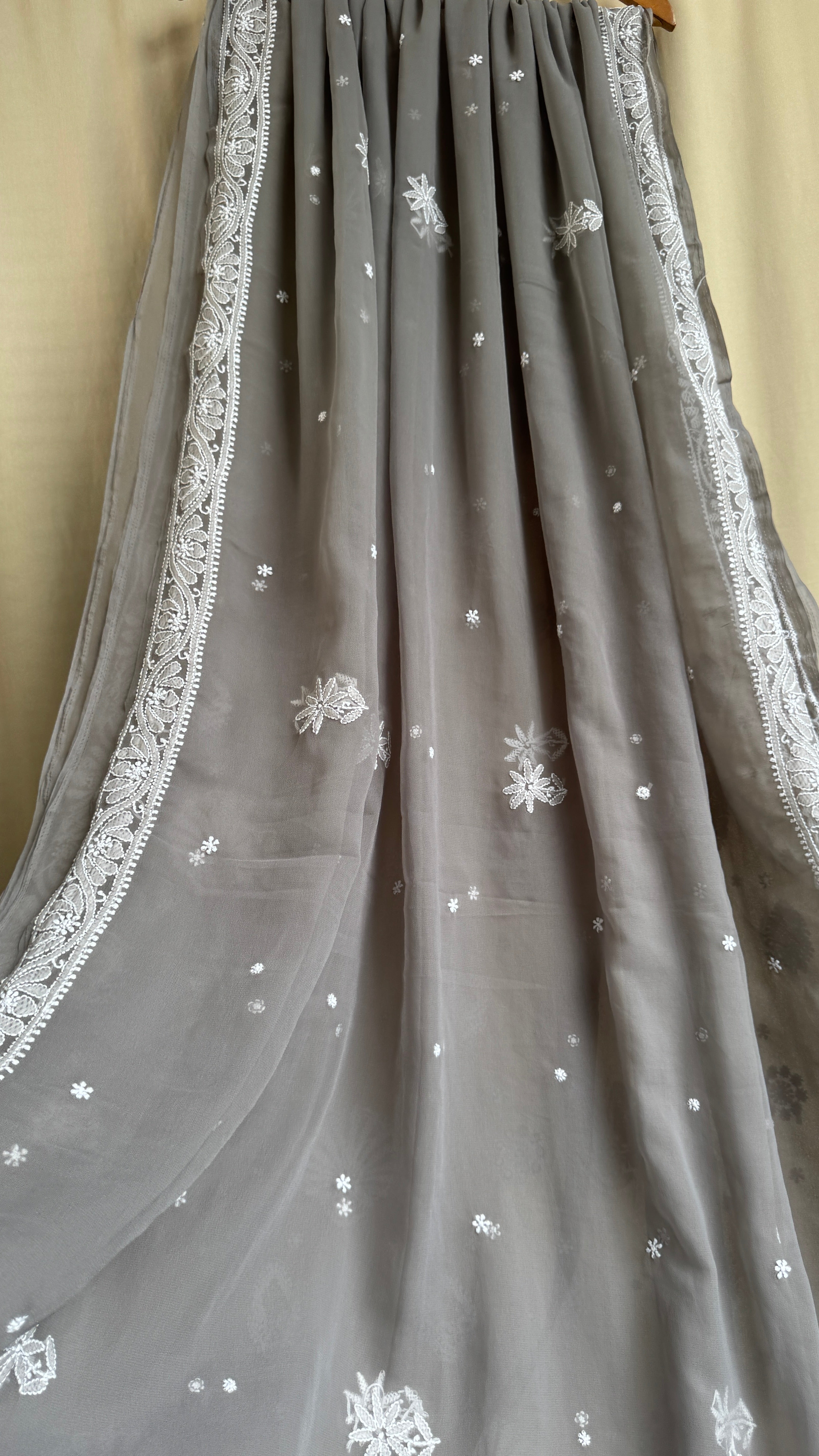 Georgette Chikankari saree in Grey