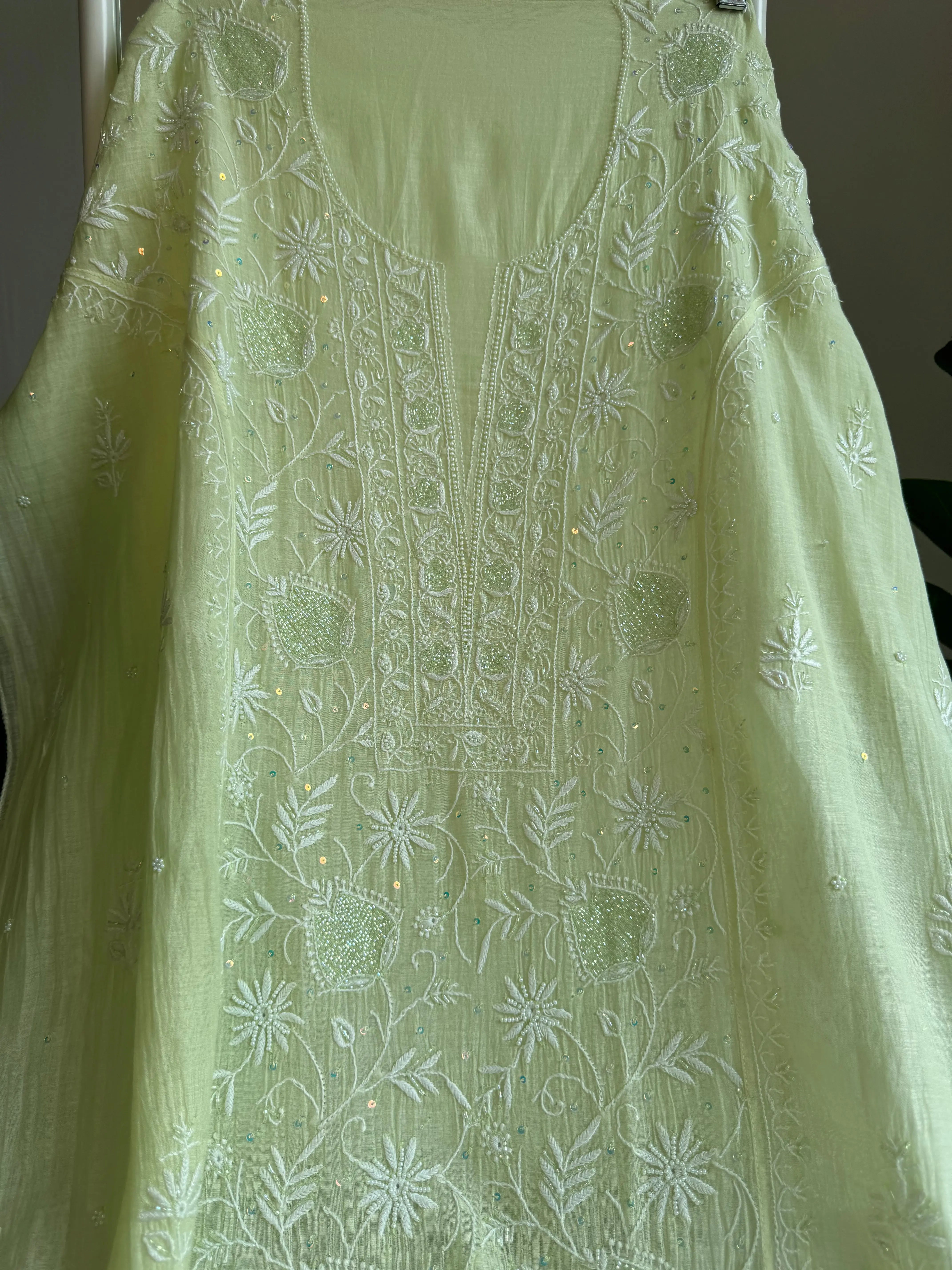 Mul Chanderi Straight Tunic - Lemon yellow ARIAA CHIKANKARI