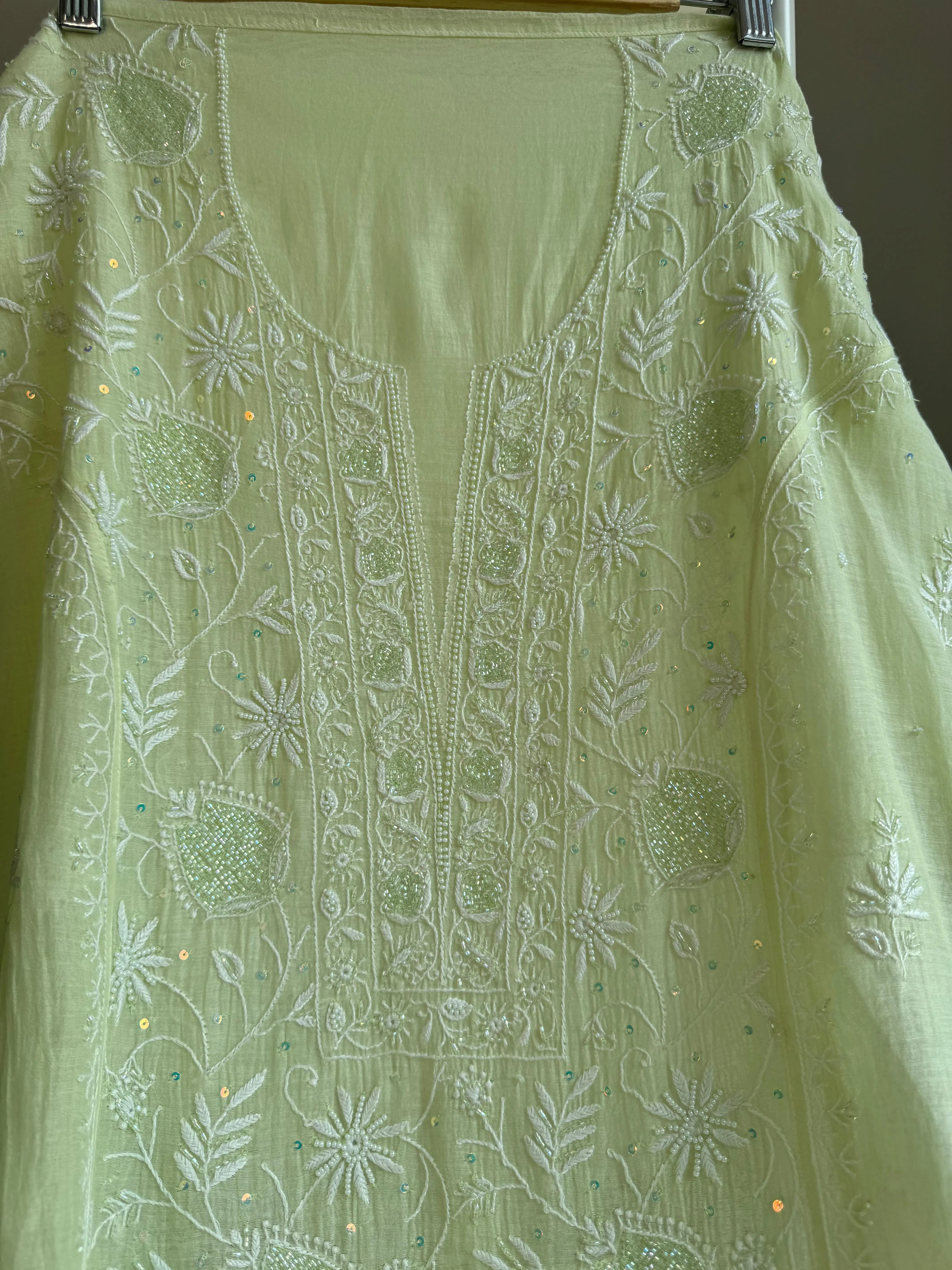 Mul Chanderi Straight Tunic - Lemon yellow ARIAA CHIKANKARI