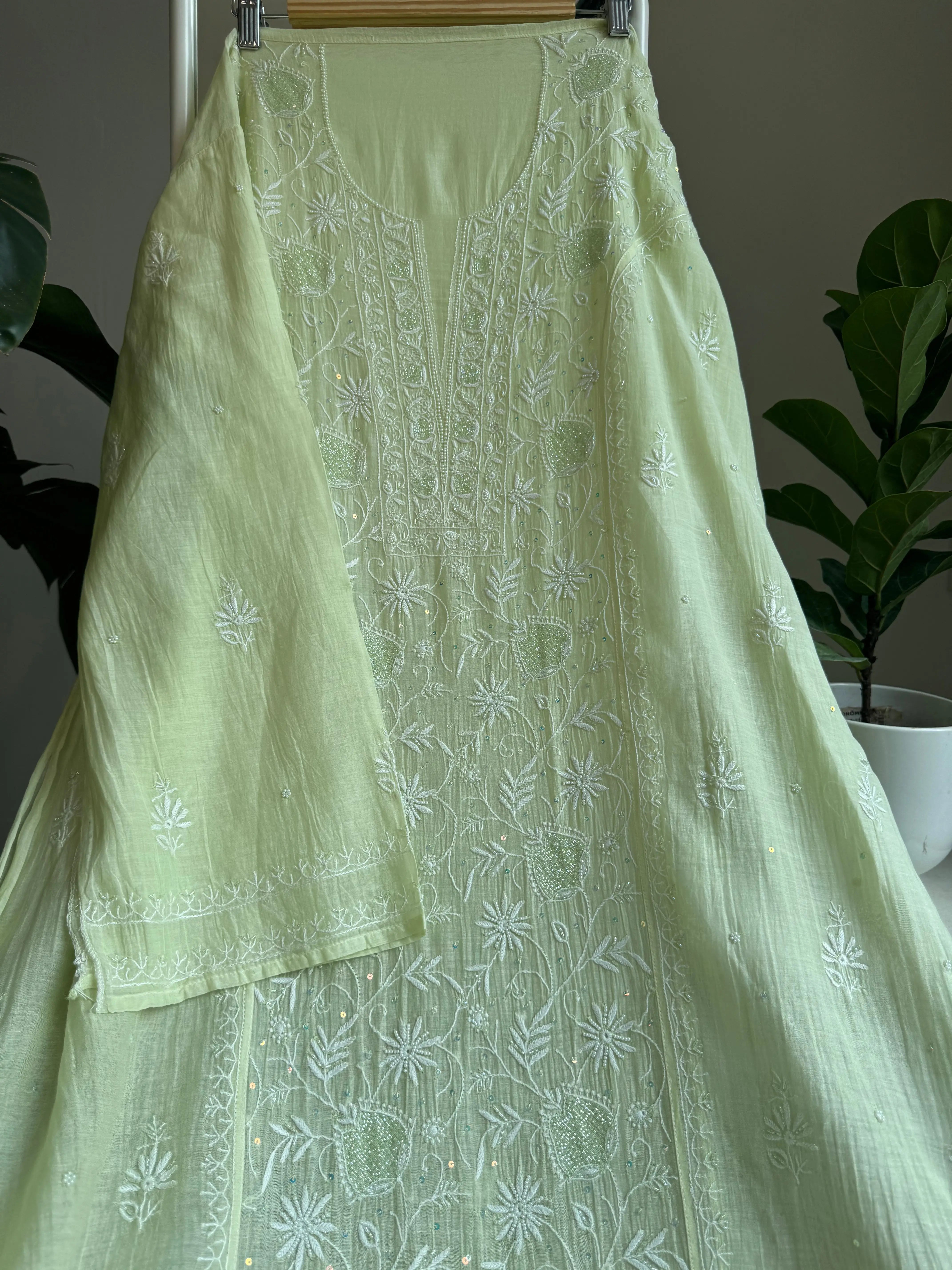 Mul Chanderi Straight Tunic - Lemon yellow ARIAA CHIKANKARI