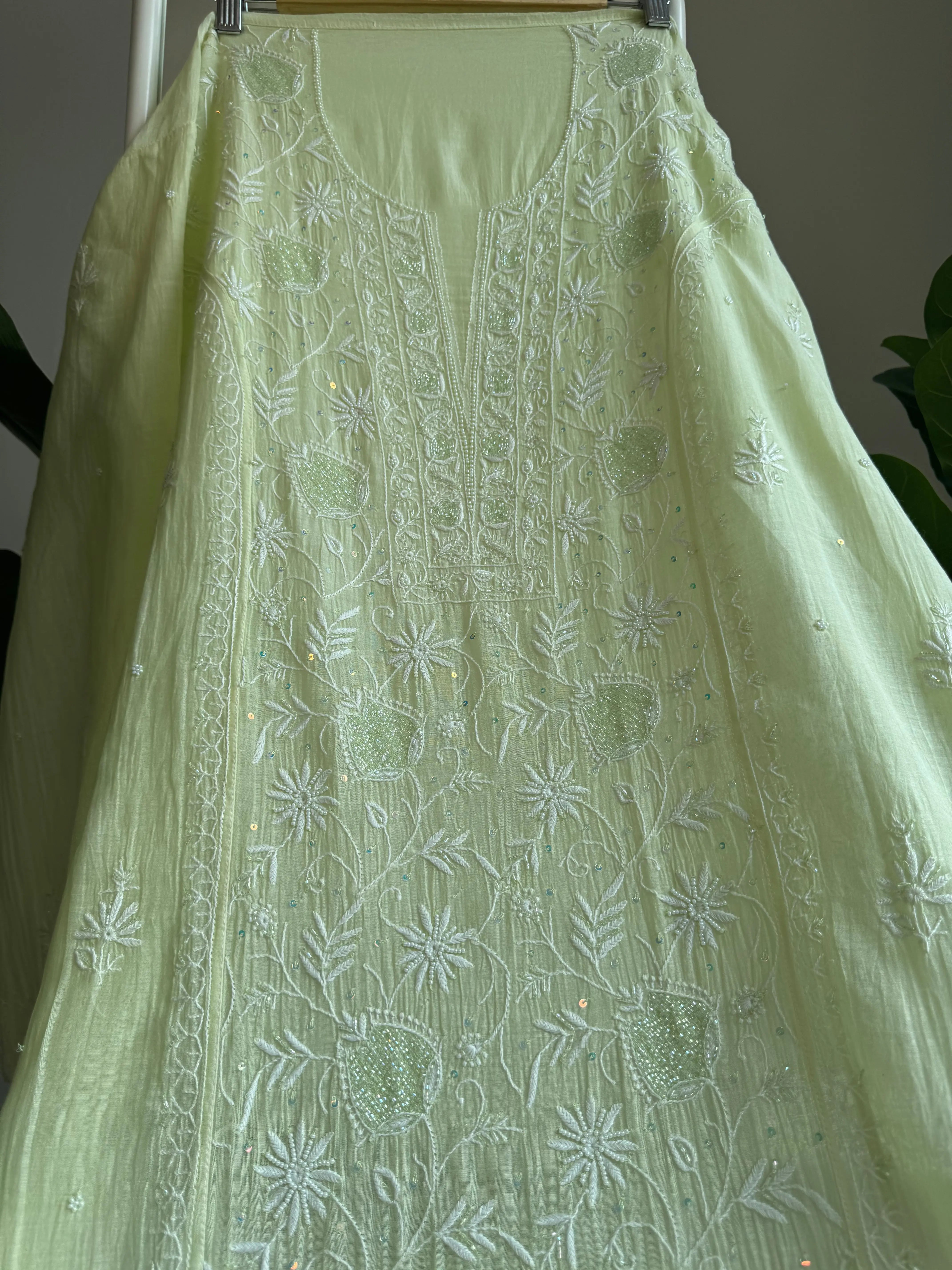 Mul Chanderi Straight Tunic - Lemon yellow ARIAA CHIKANKARI