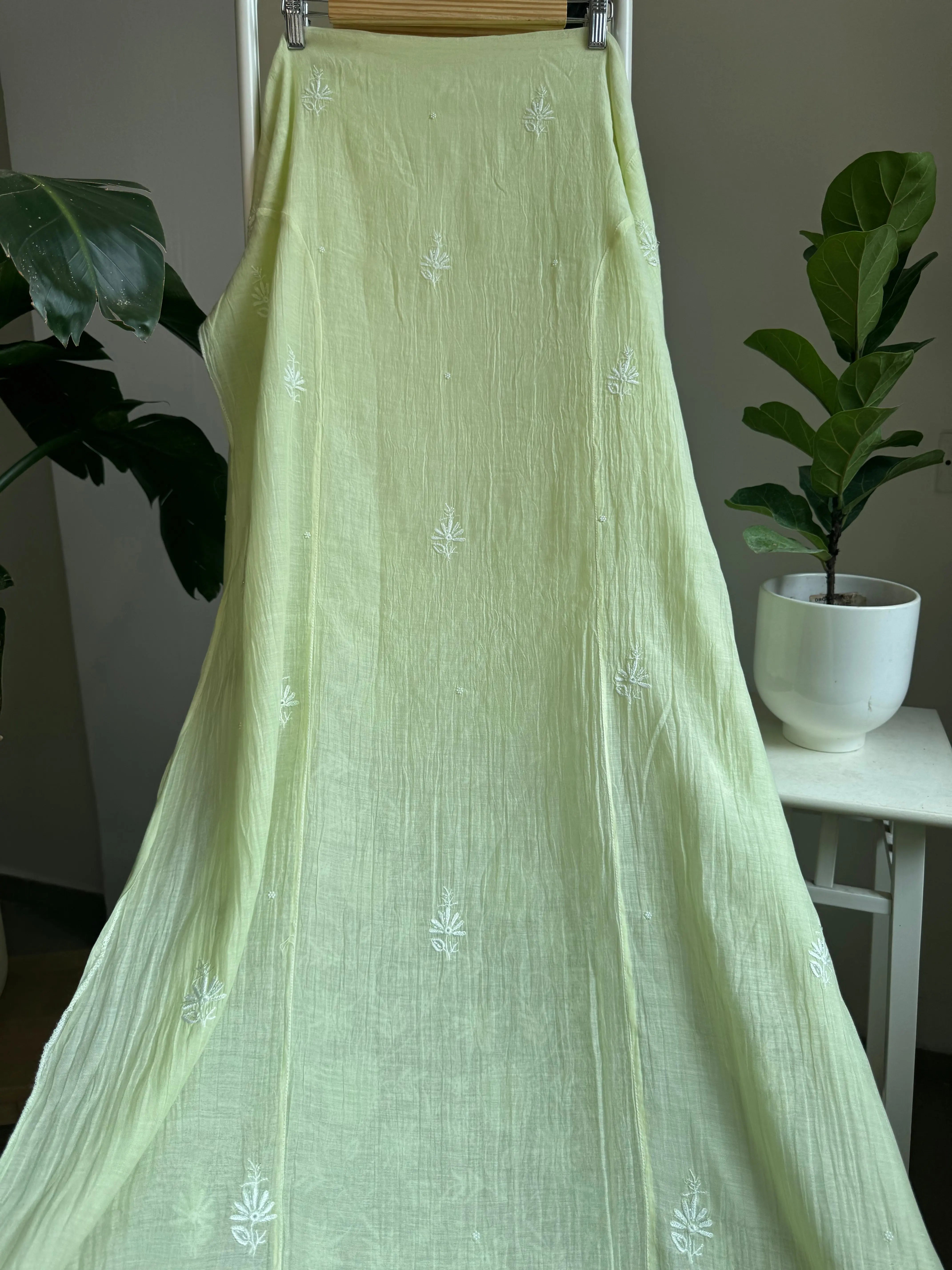 Mul Chanderi Straight Tunic - Lemon yellow ARIAA CHIKANKARI