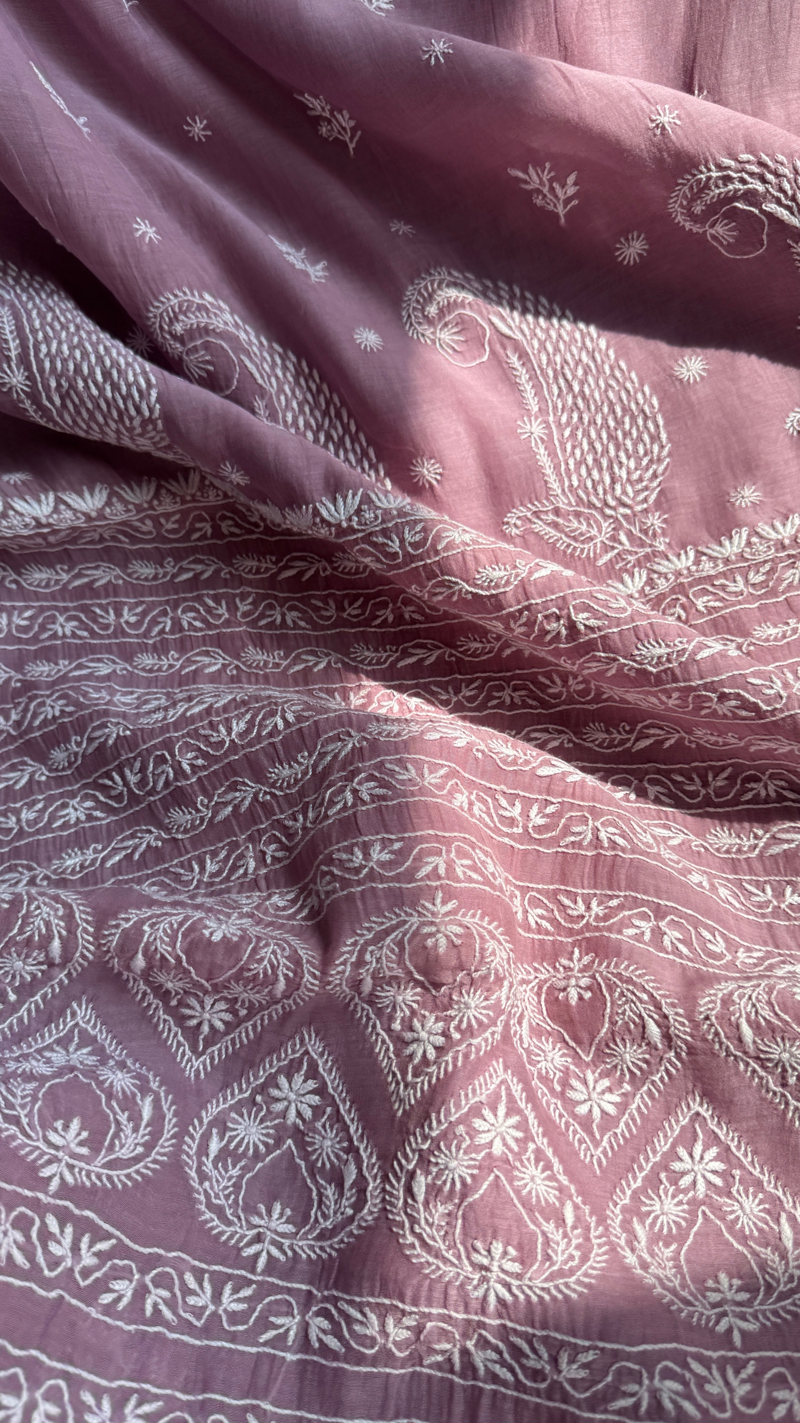 Pure Mul Chanderi Chikankari saree in Dusty Mauve