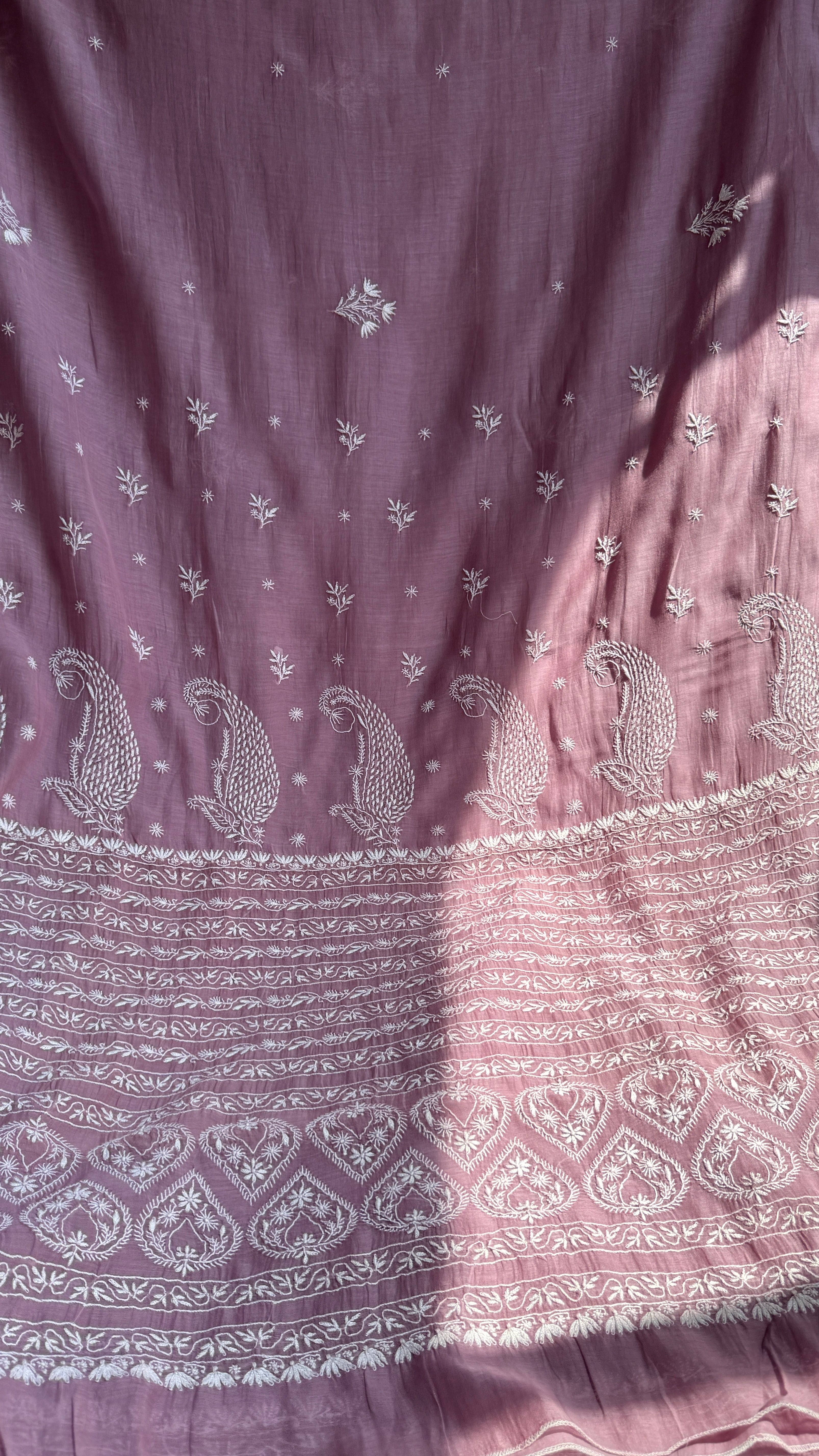 Pure Mul Chanderi Chikankari saree in Dusty Mauve
