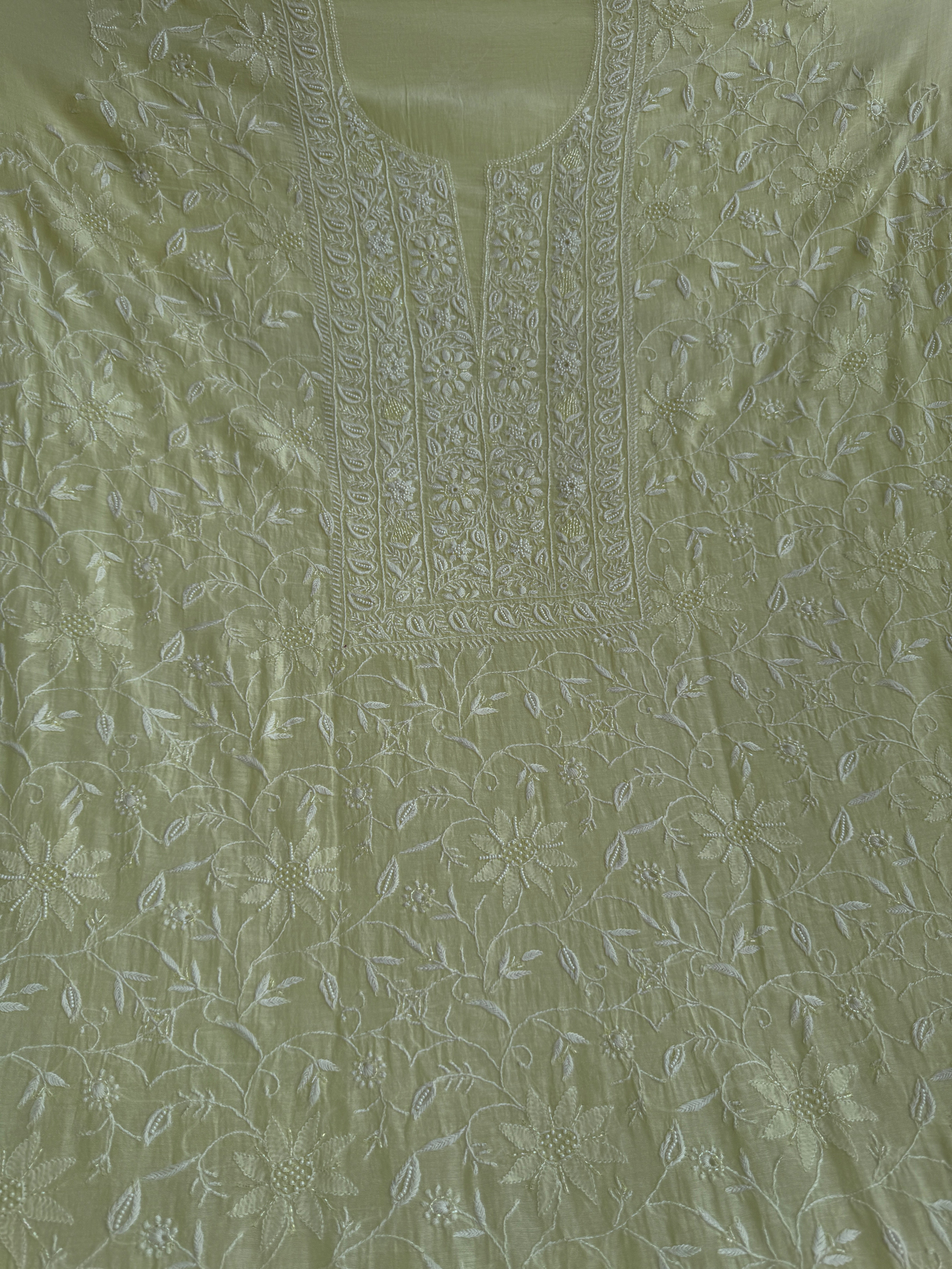 Mul Chanderi Chikankari Unstitched Length with Dupatta - Lemon Yellow ARIAA CHIKANKARI