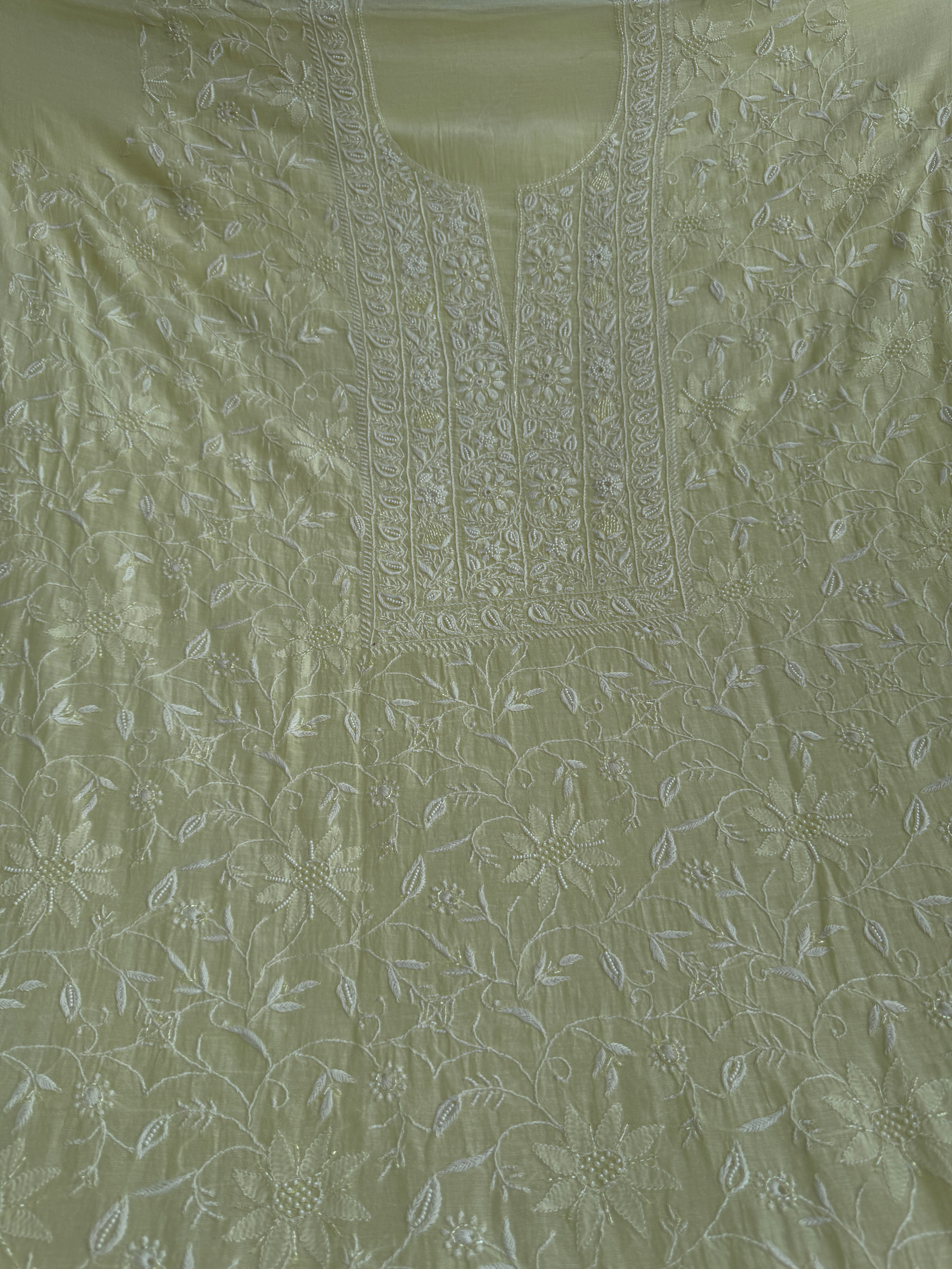 Mul Chanderi Chikankari Unstitched Length with Dupatta - Lemon Yellow ARIAA CHIKANKARI