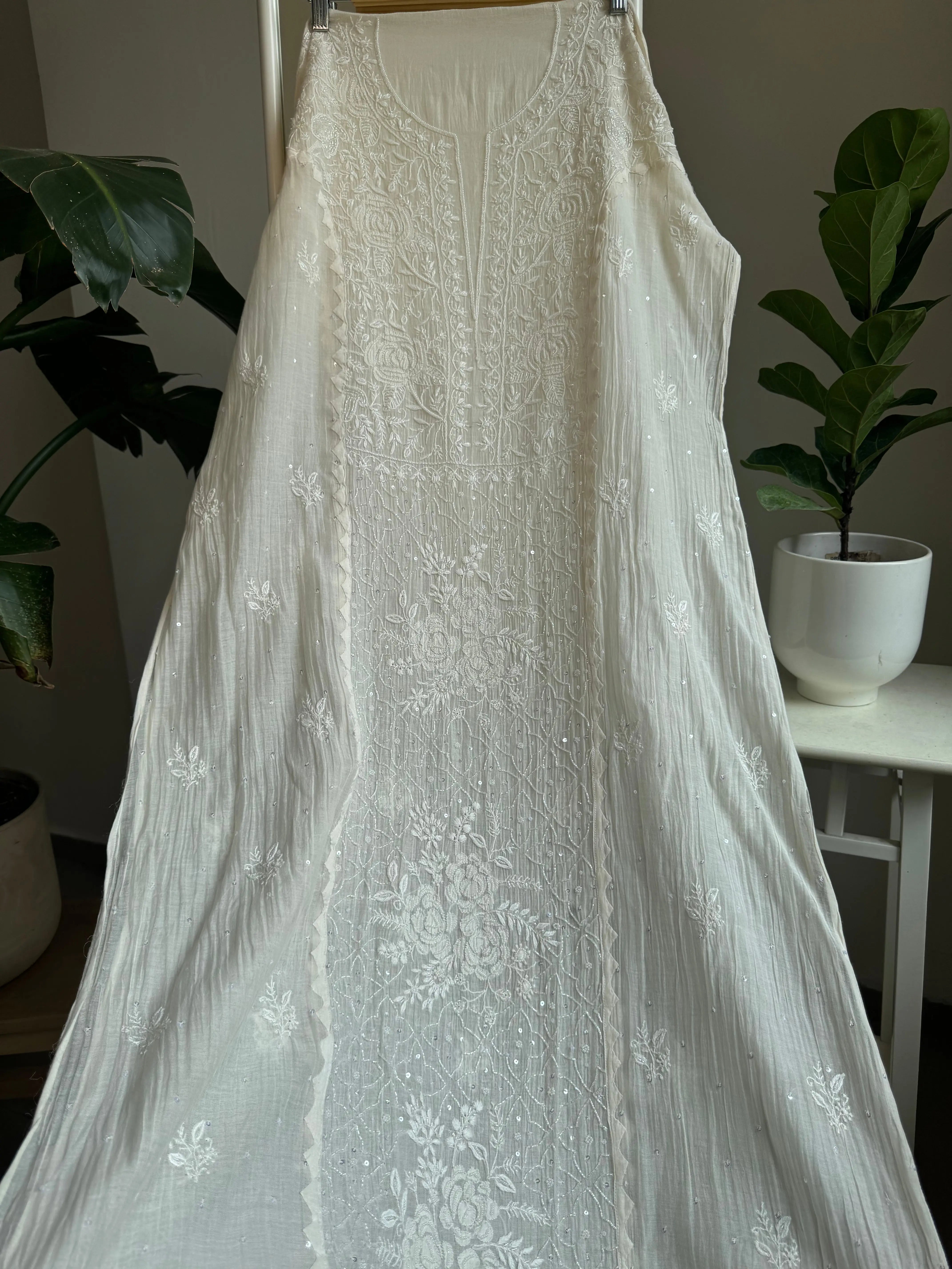 Mul Chanderi Tunic - White ARIAA CHIKANKARI