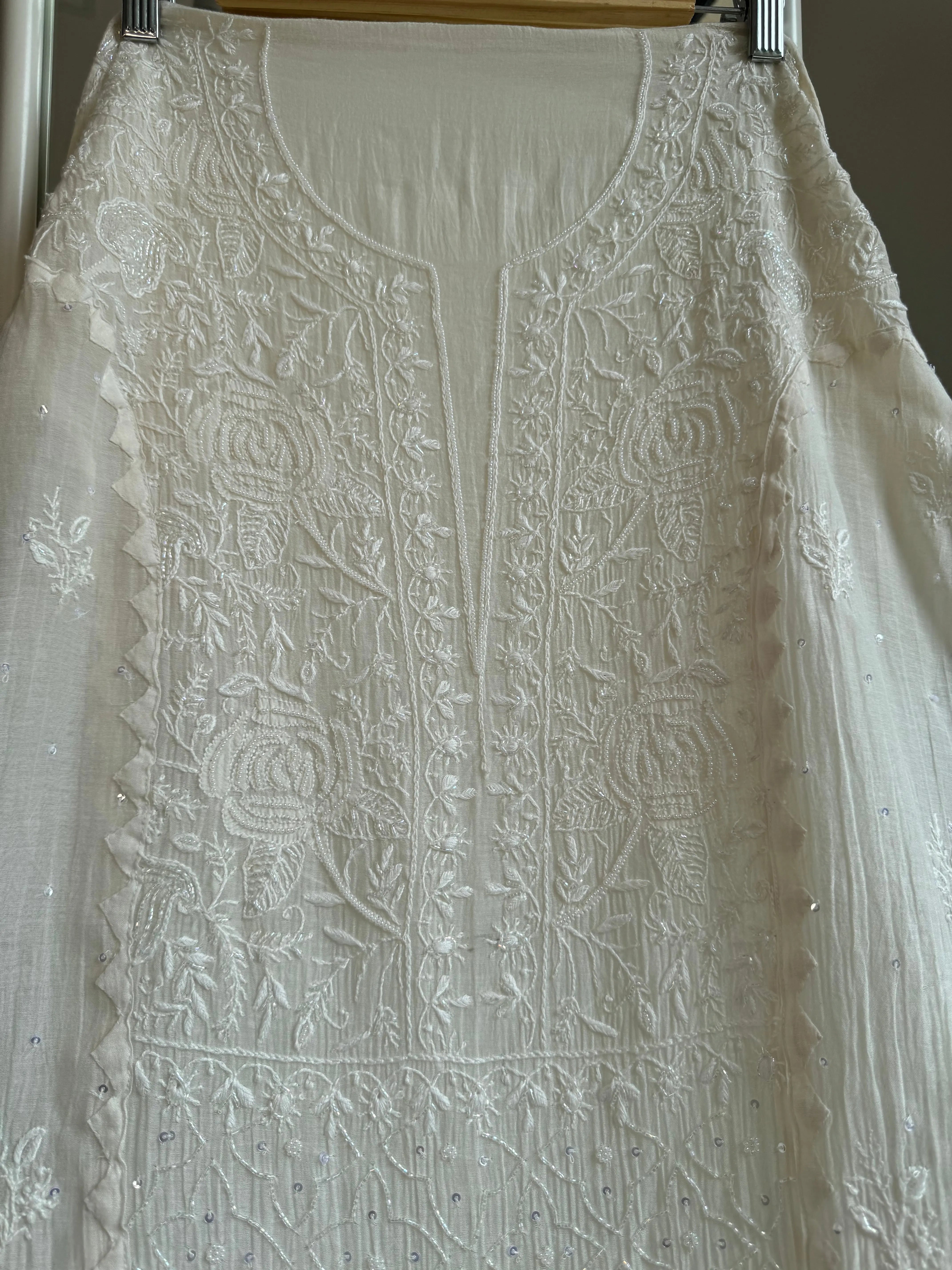Mul Chanderi Tunic - White ARIAA CHIKANKARI