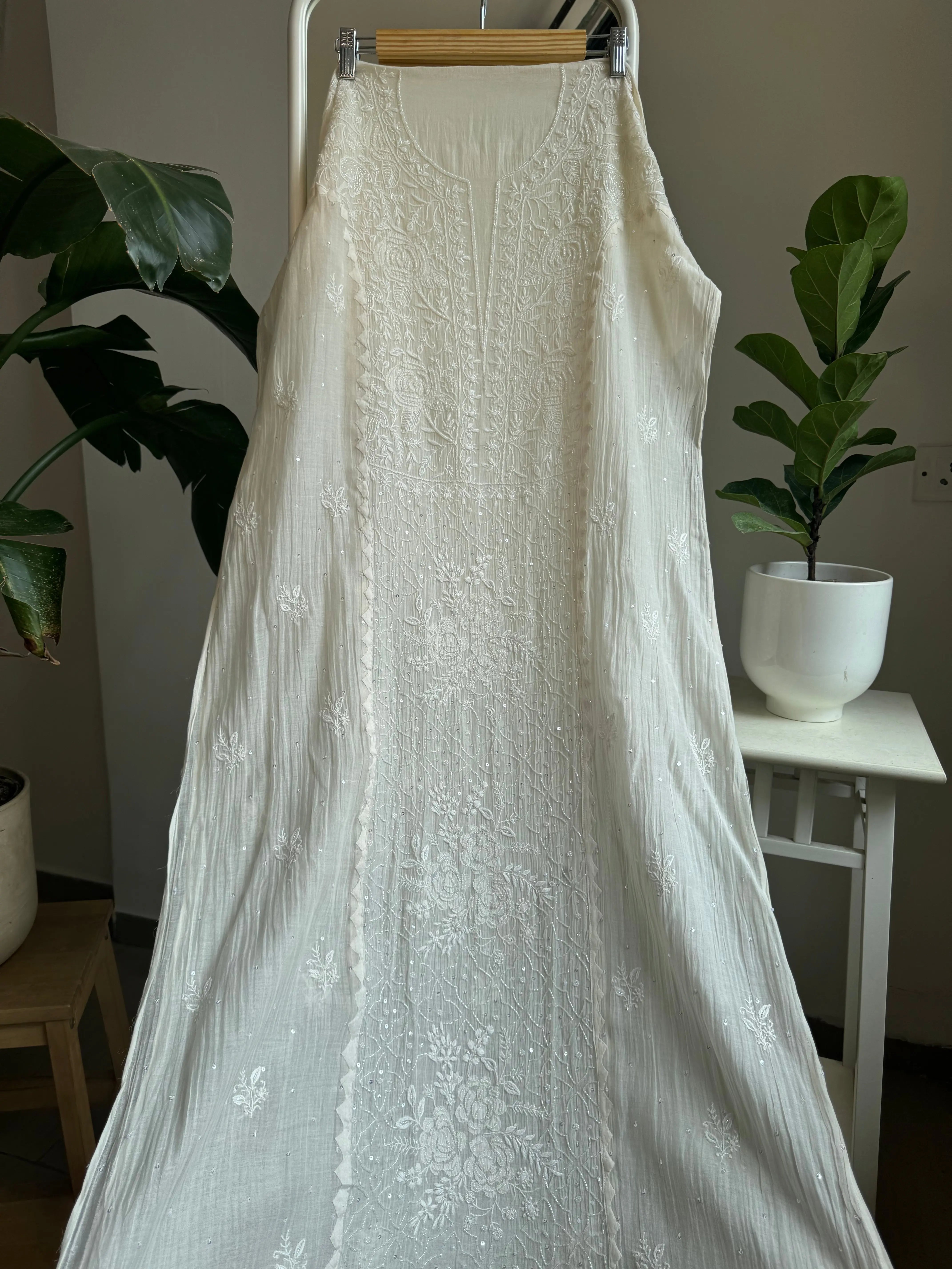Mul Chanderi Tunic - White ARIAA CHIKANKARI