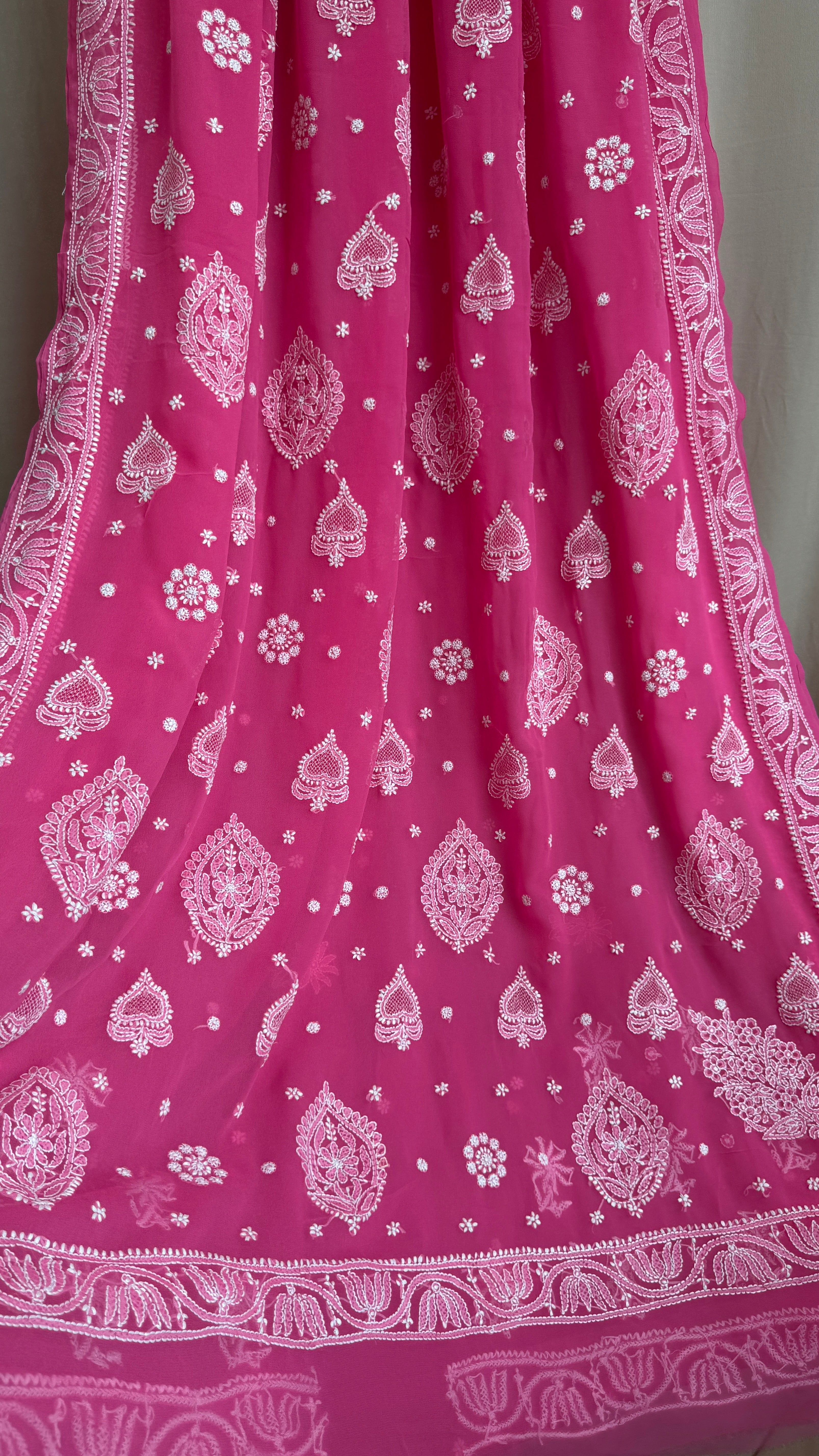 Georgette Chikankari saree in Hot Pink