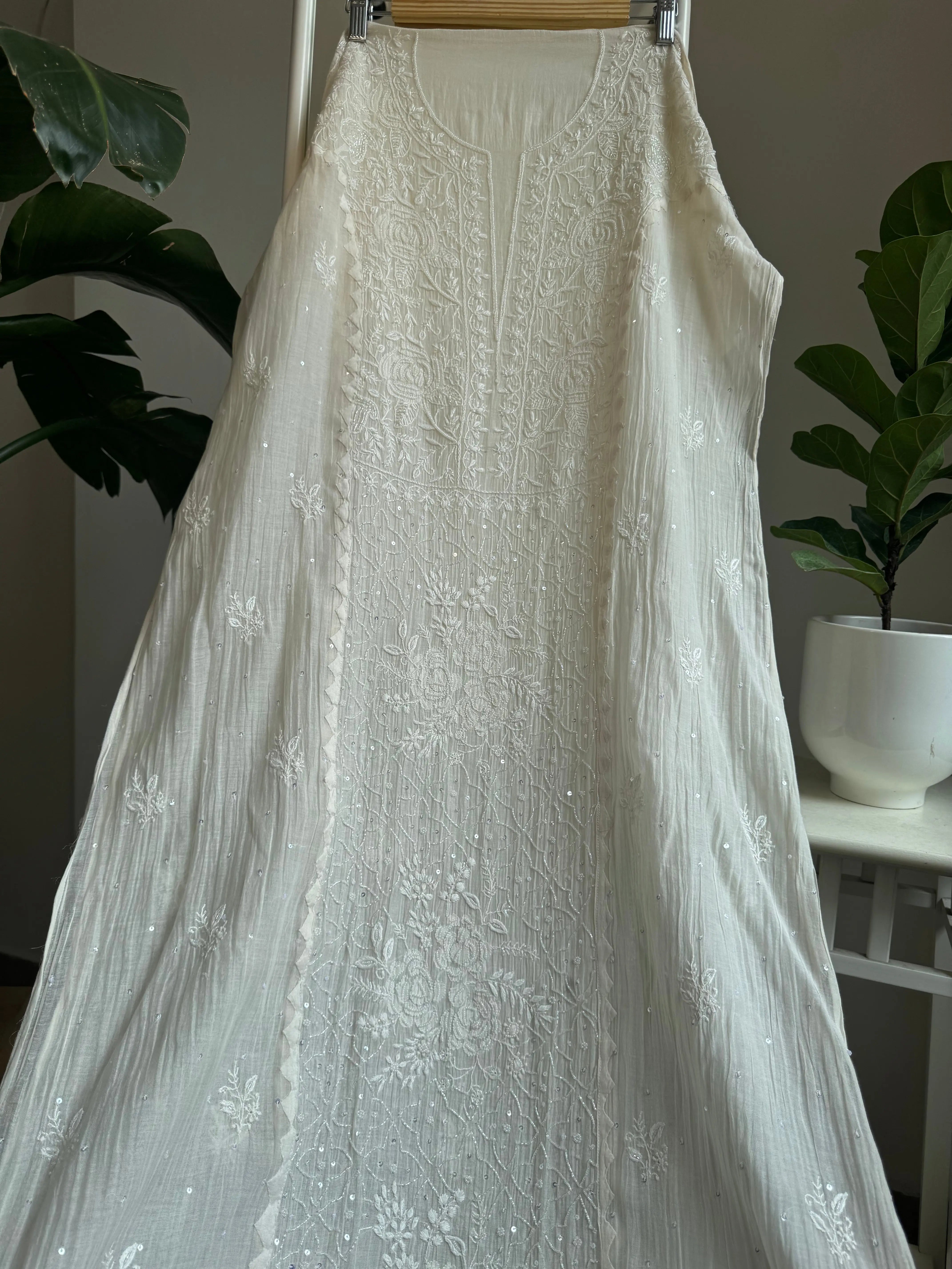 Mul Chanderi Tunic - White ARIAA CHIKANKARI