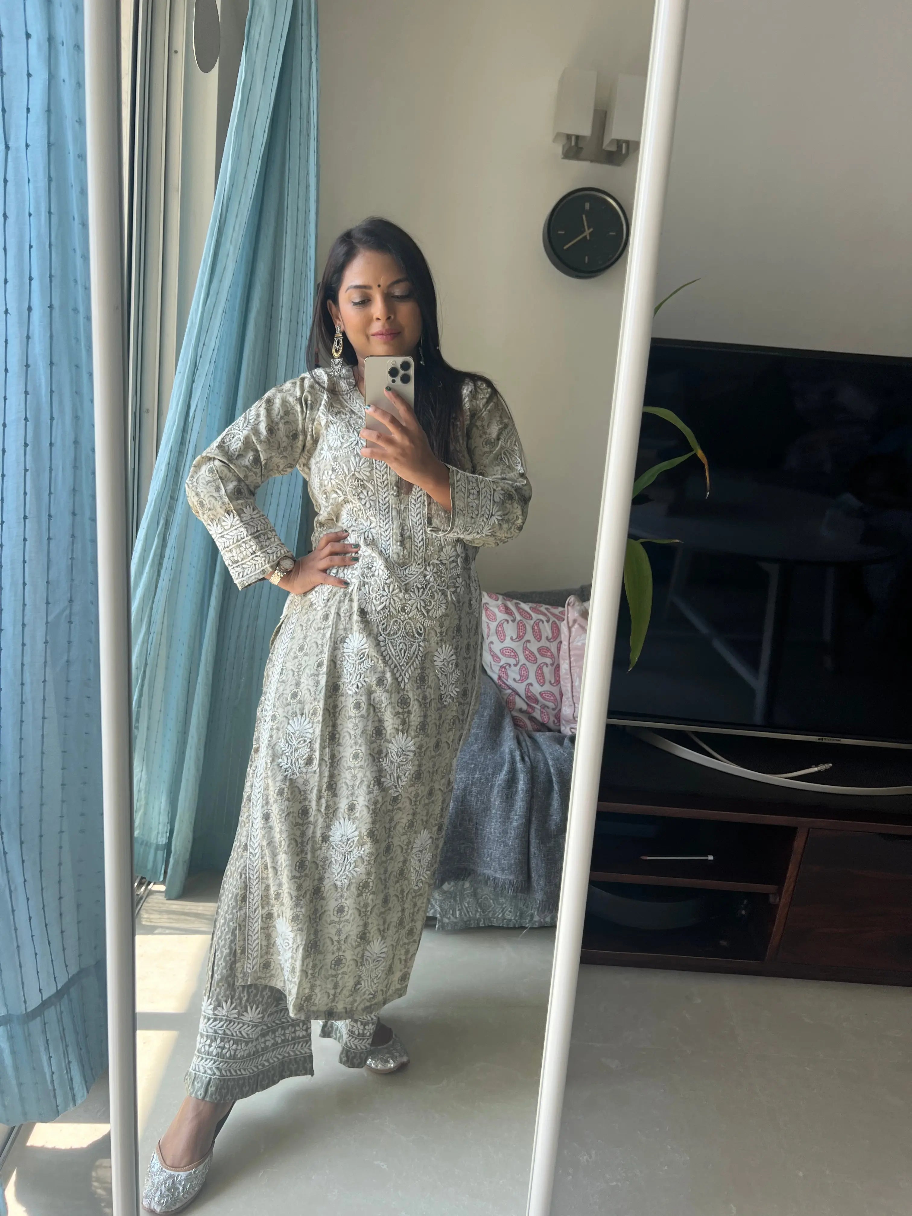 Cotton Printed Chikankari Set - Olive Green ARIAA CHIKANKARI