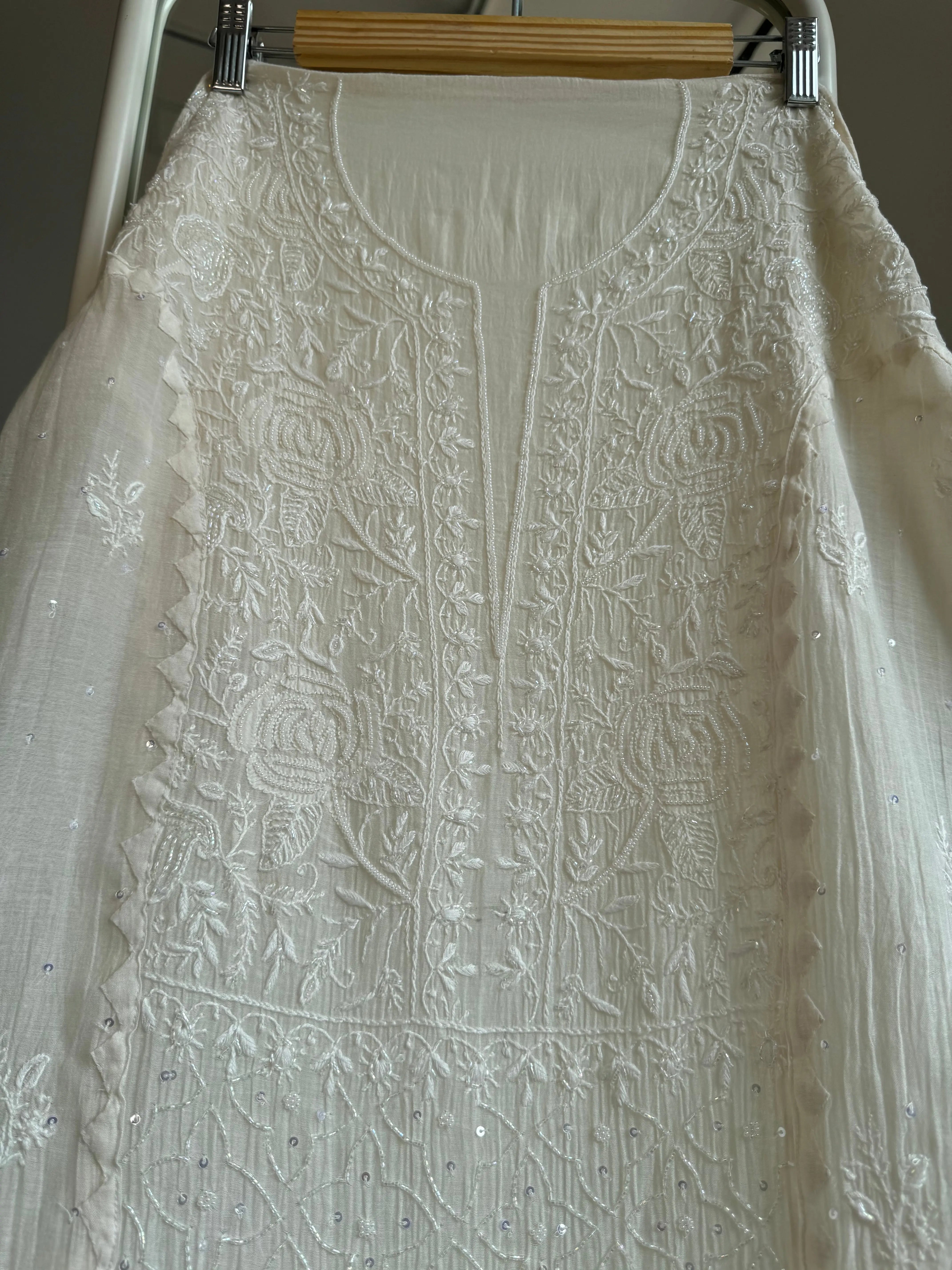 Mul Chanderi Tunic - White ARIAA CHIKANKARI