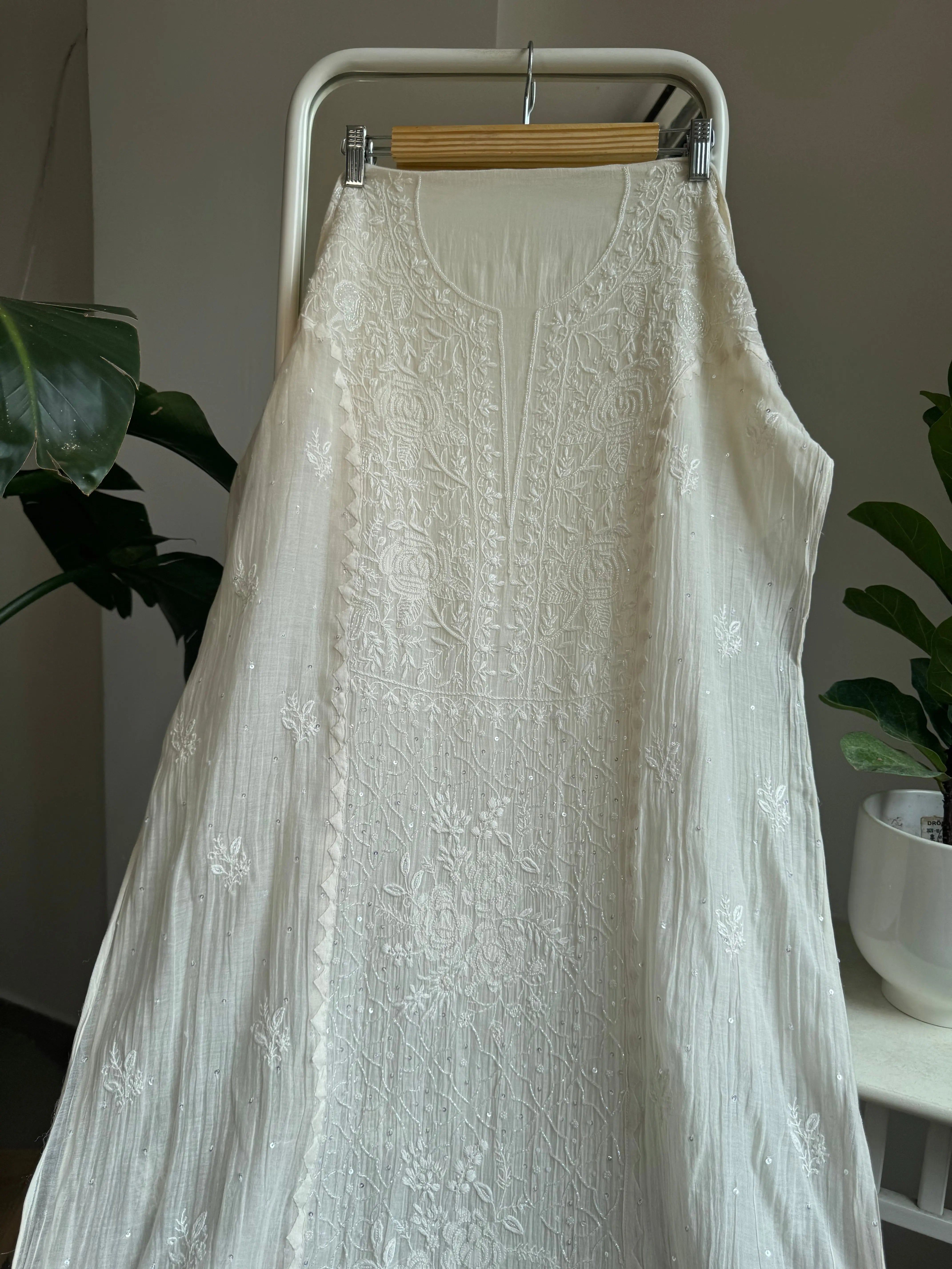 Mul Chanderi Tunic - White ARIAA CHIKANKARI