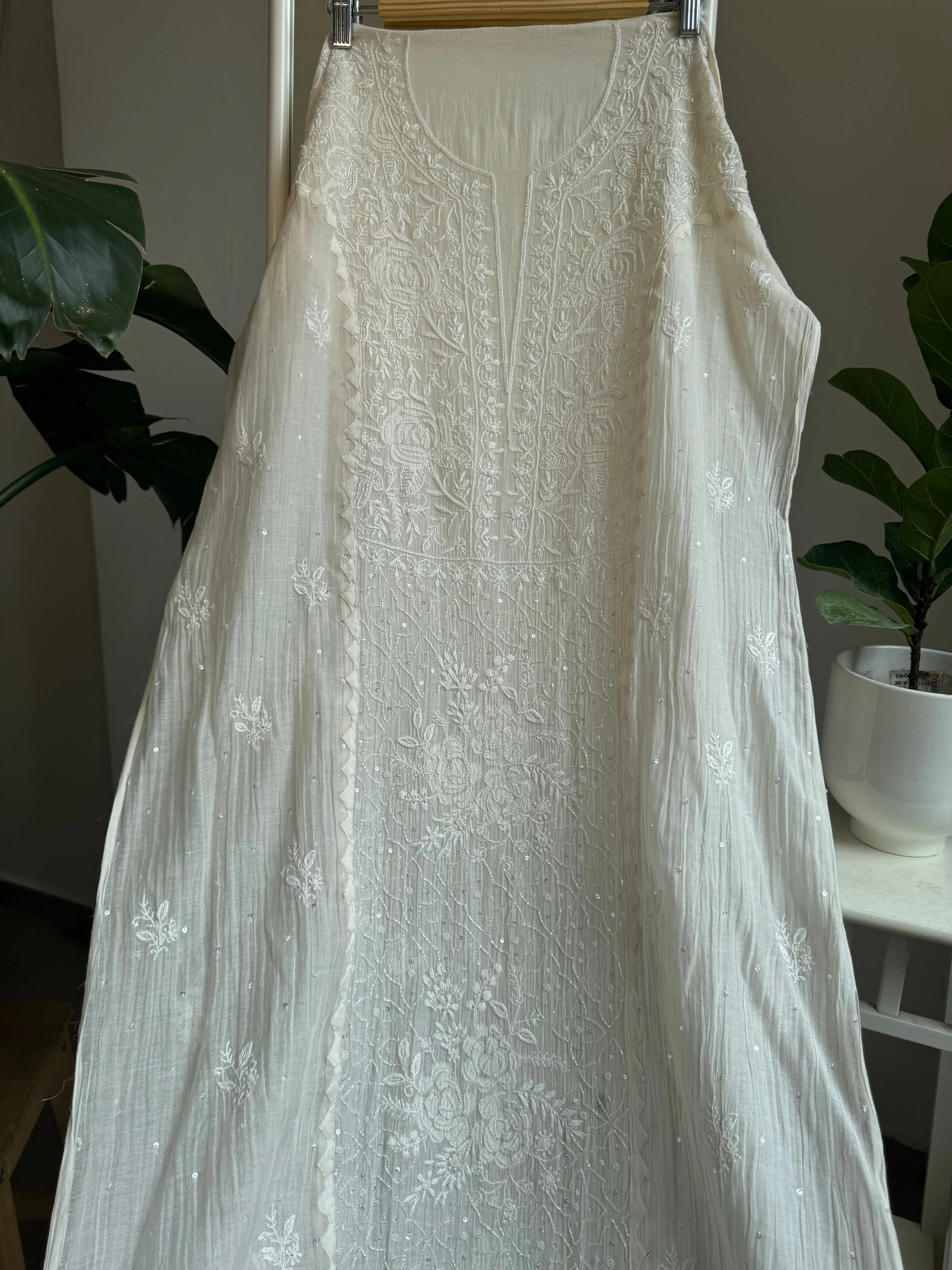 Mul Chanderi Tunic - White ARIAA CHIKANKARI