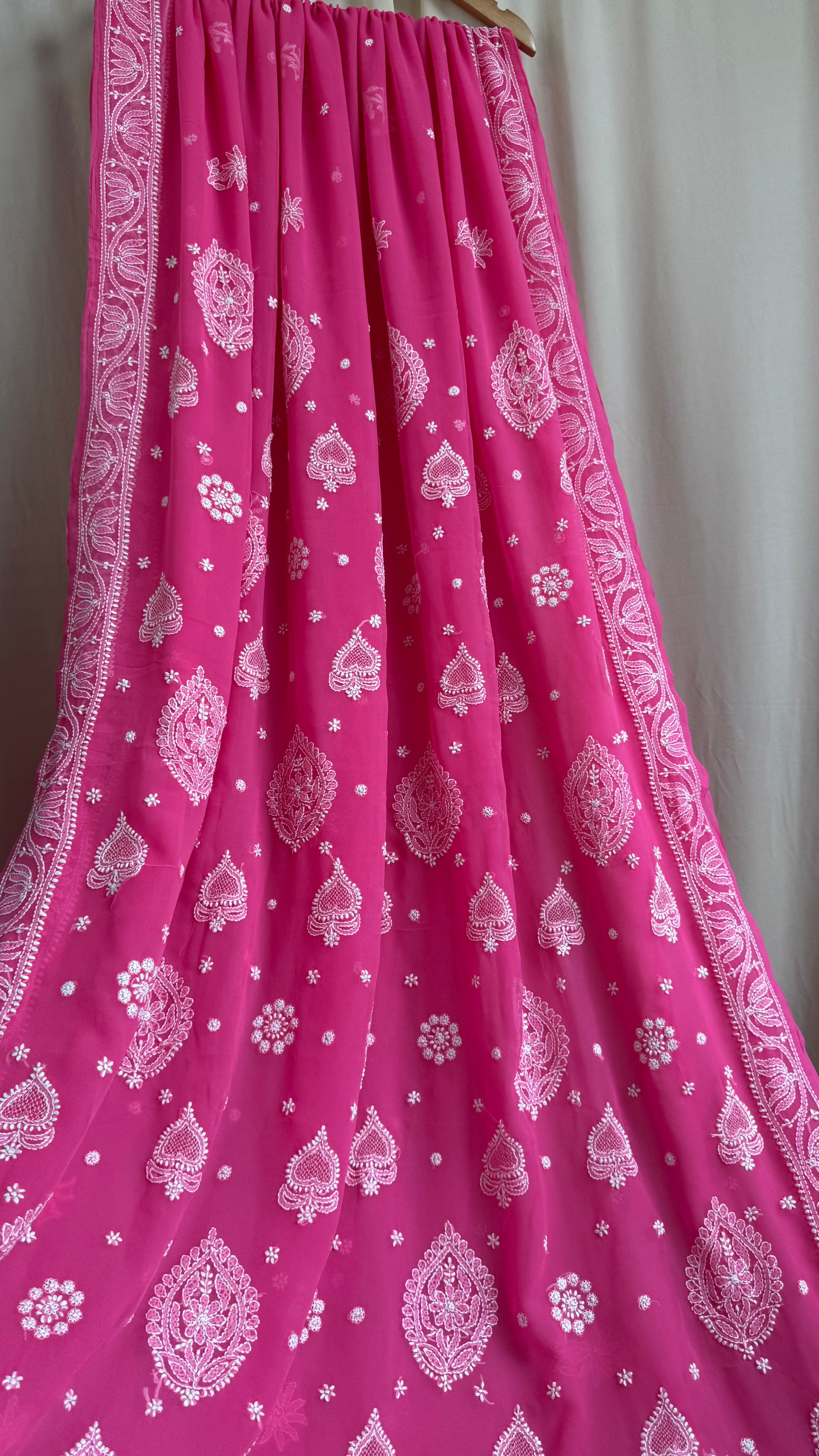 Georgette Chikankari saree in Hot Pink