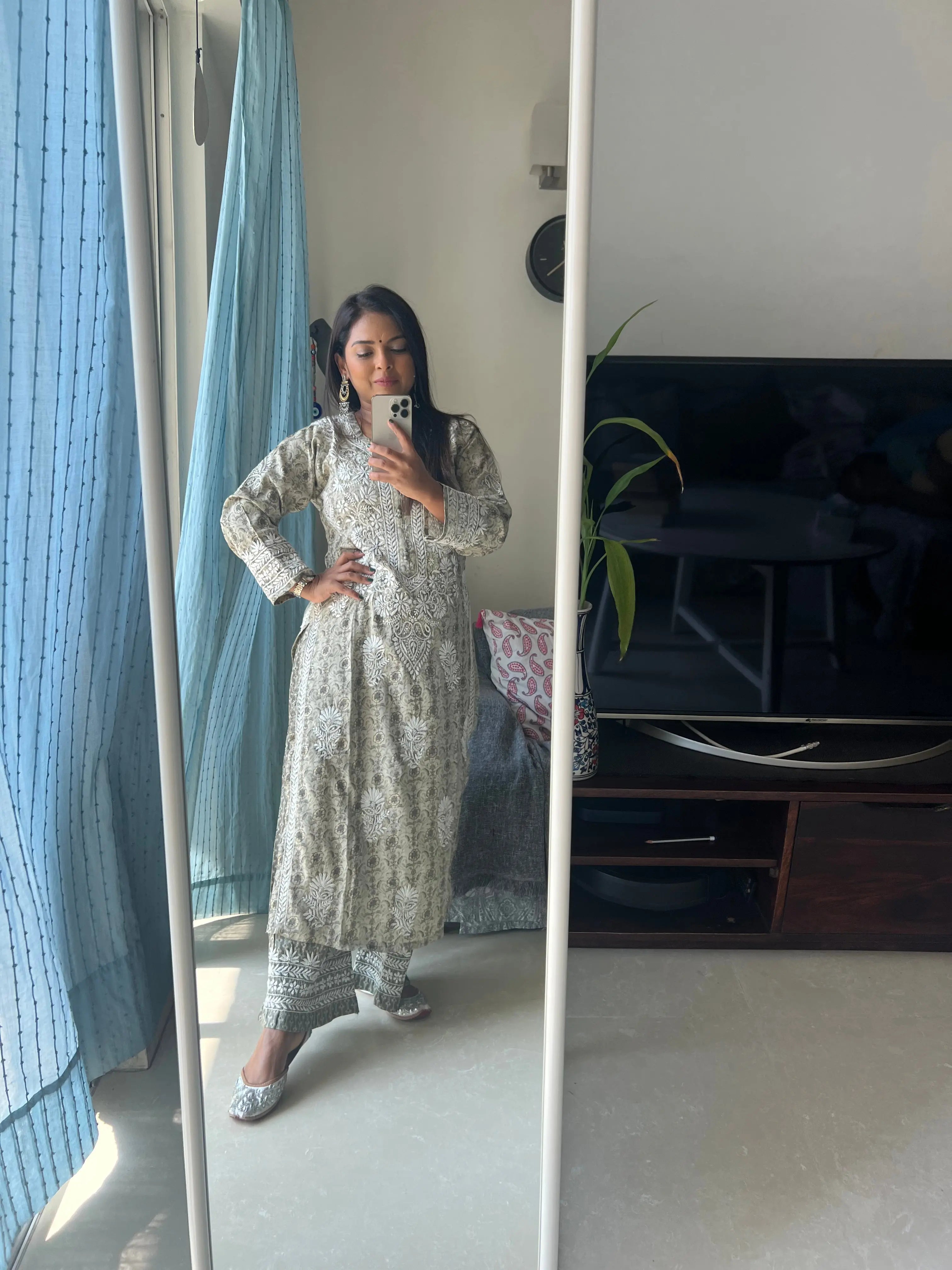 Cotton Printed Chikankari Set - Olive Green ARIAA CHIKANKARI