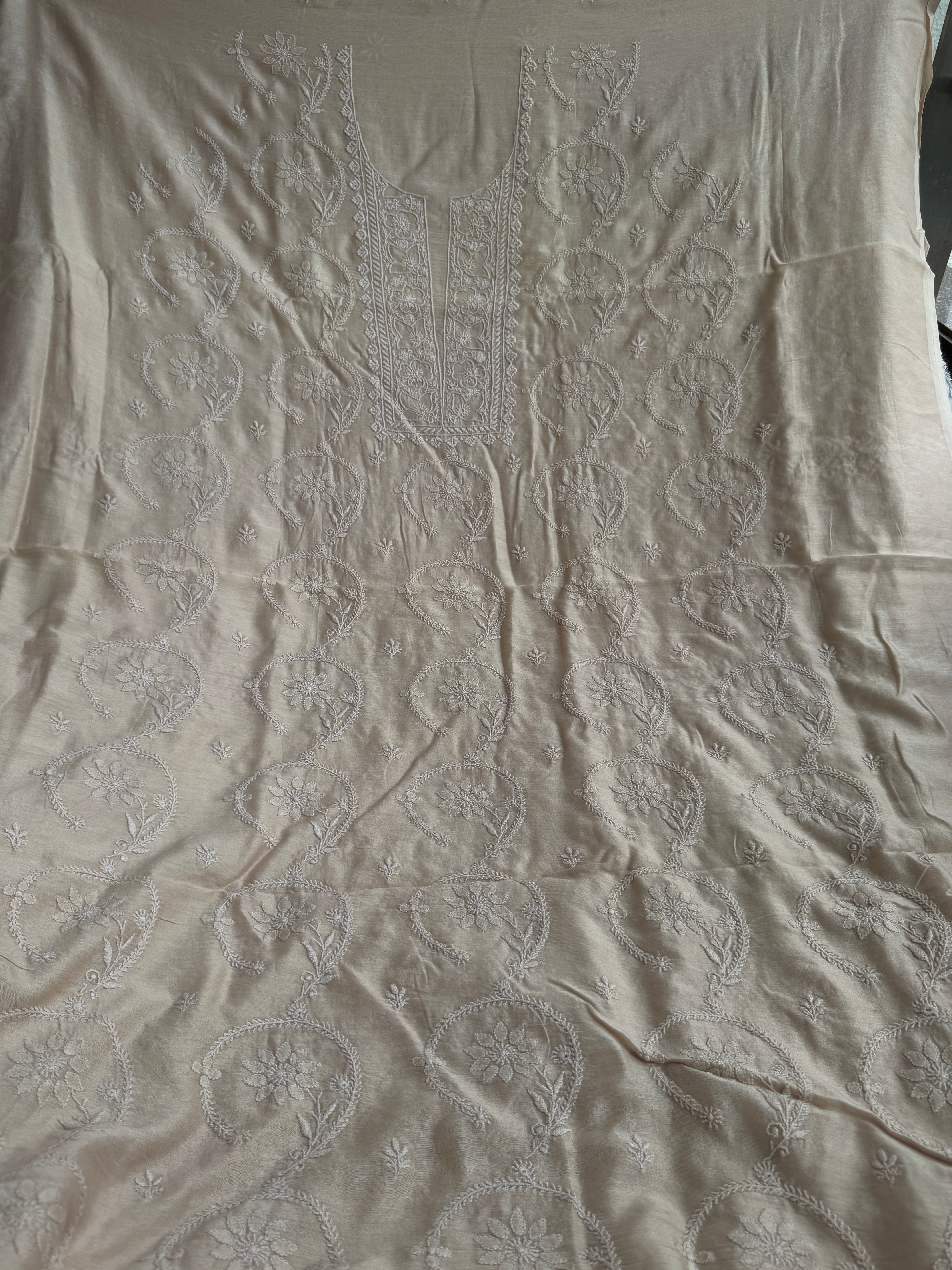Chanderi Chikankari Length with Dupatta - Beige ARIAA CHIKANKARI