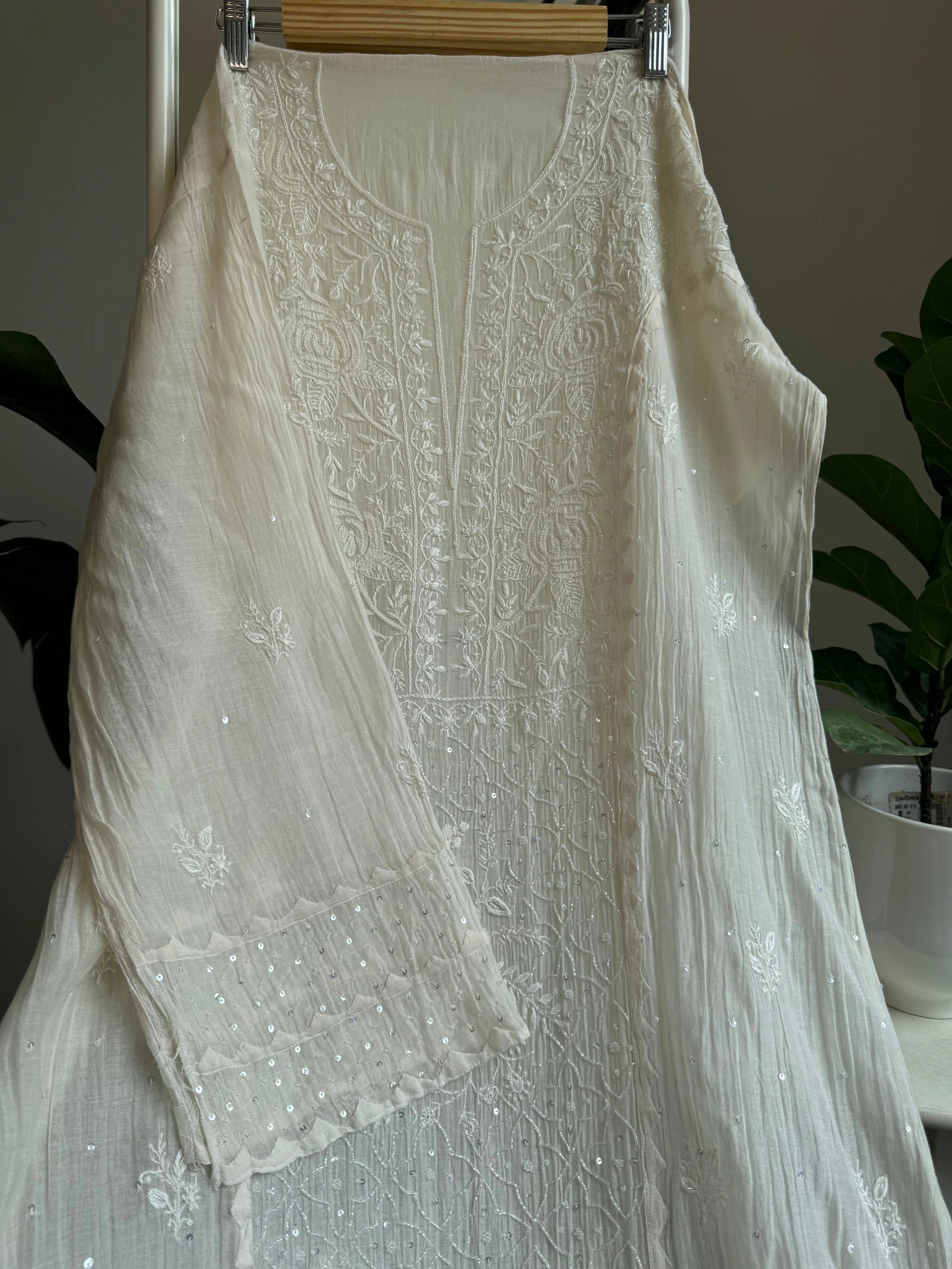 Mul Chanderi Tunic - White ARIAA CHIKANKARI